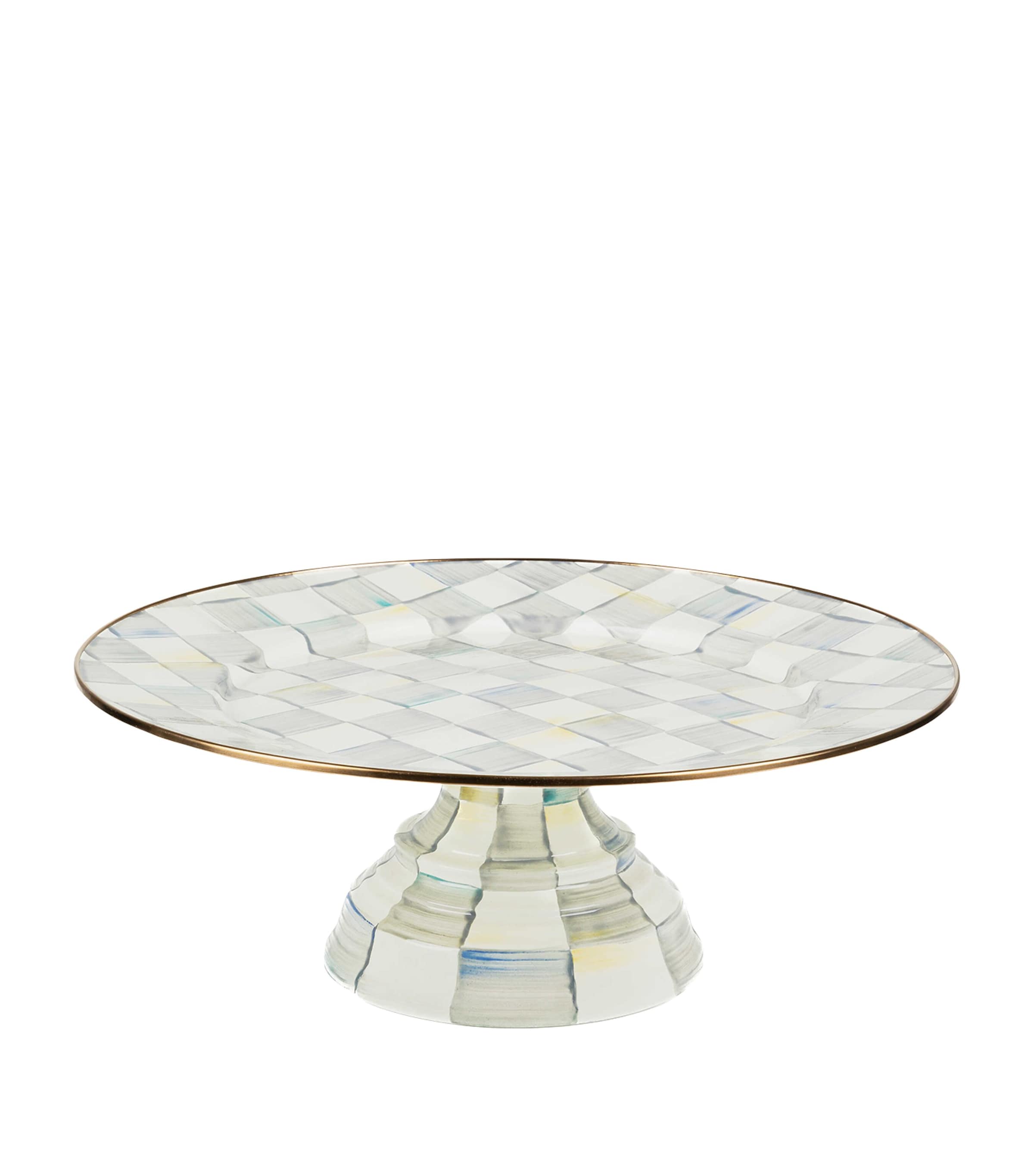 MacKenzie-Childs Sterling Check Pedestal Platter Grey