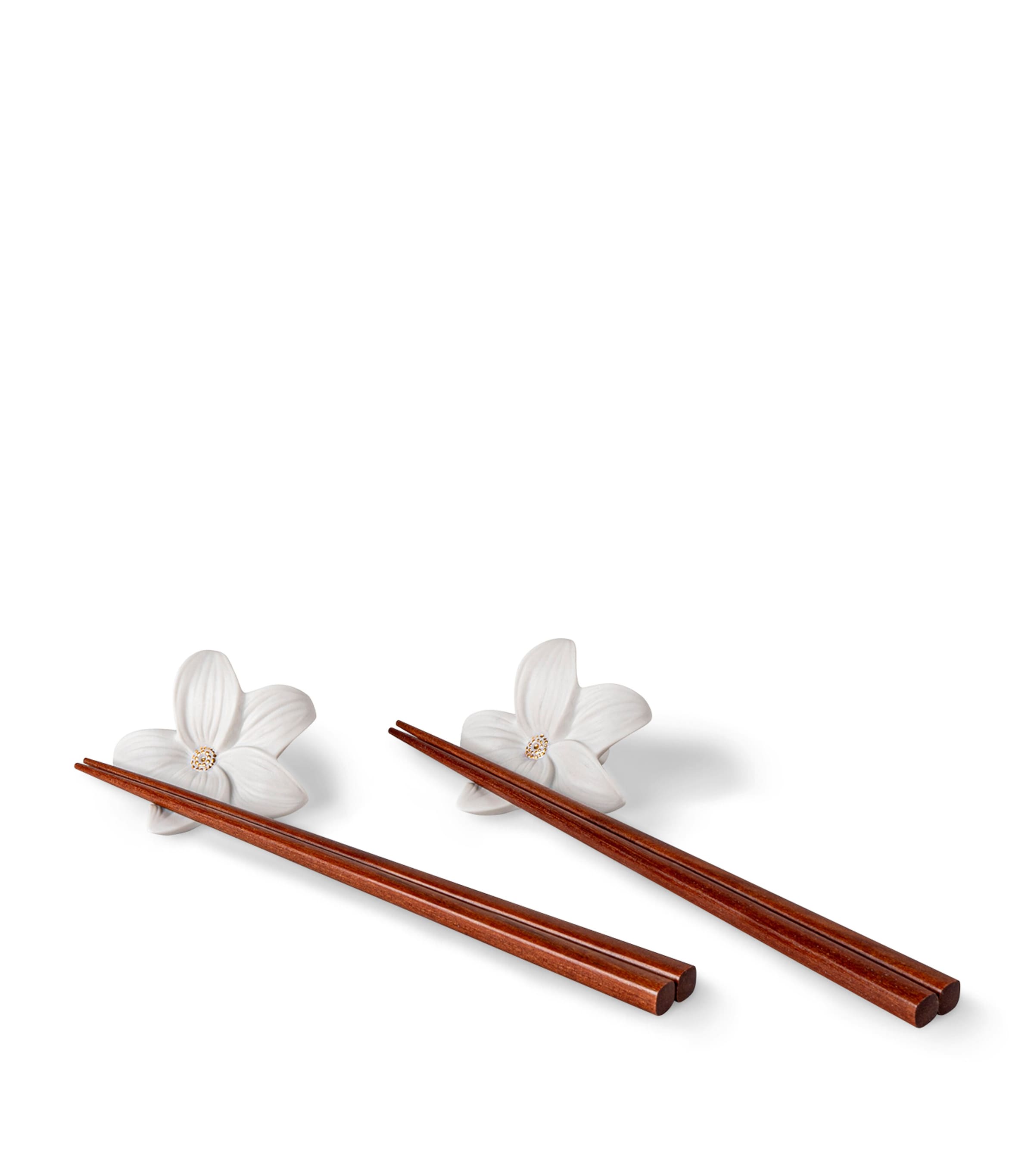 Lladró Porcelain Lilium Chopsticks Set White & Gold