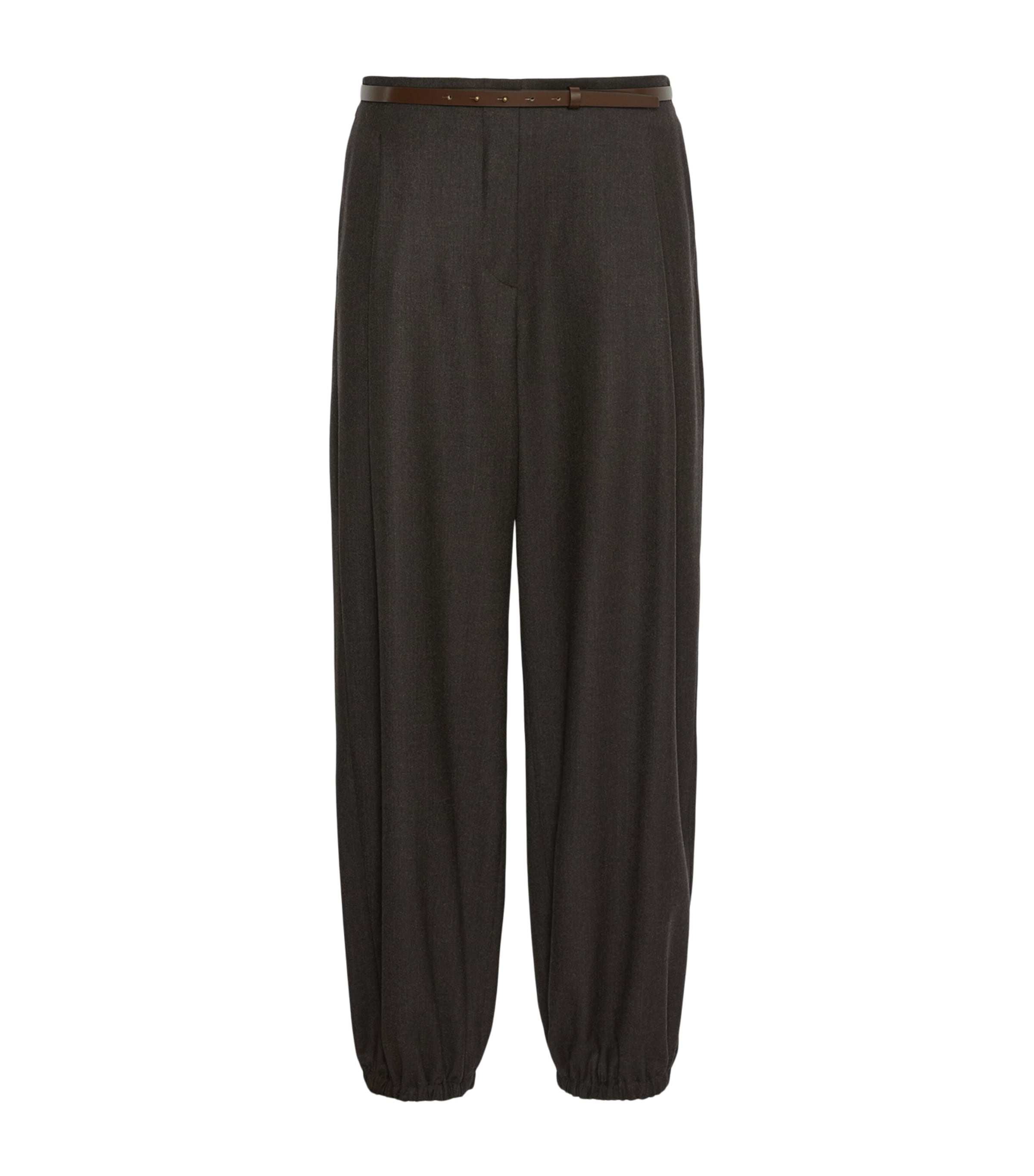 Max Mara Womens Virgin Wool Belted Tailored Trousers Dark Brown