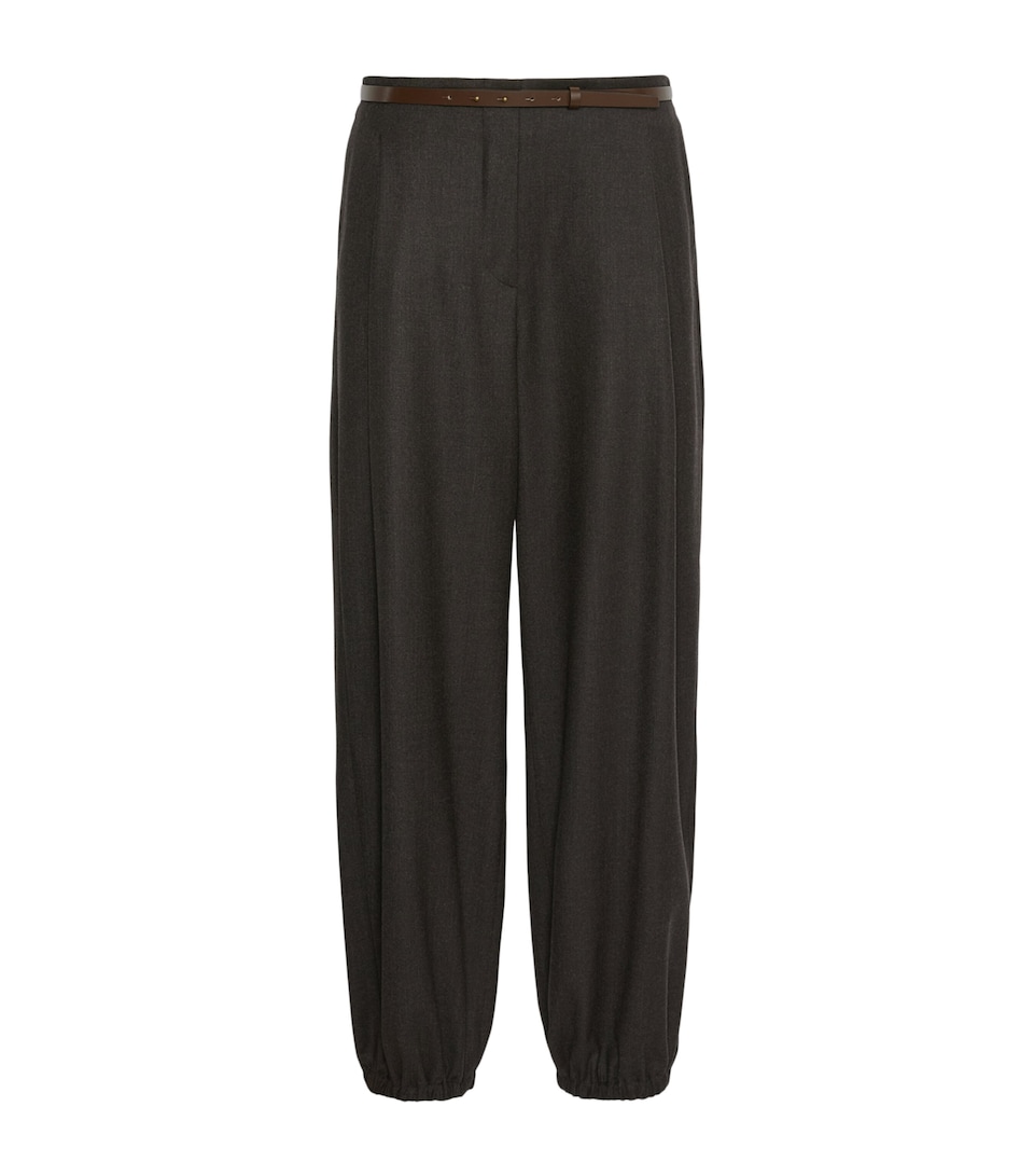 Max Mara Womens Virgin Wool Belted Tailored Trousers Dark Brown