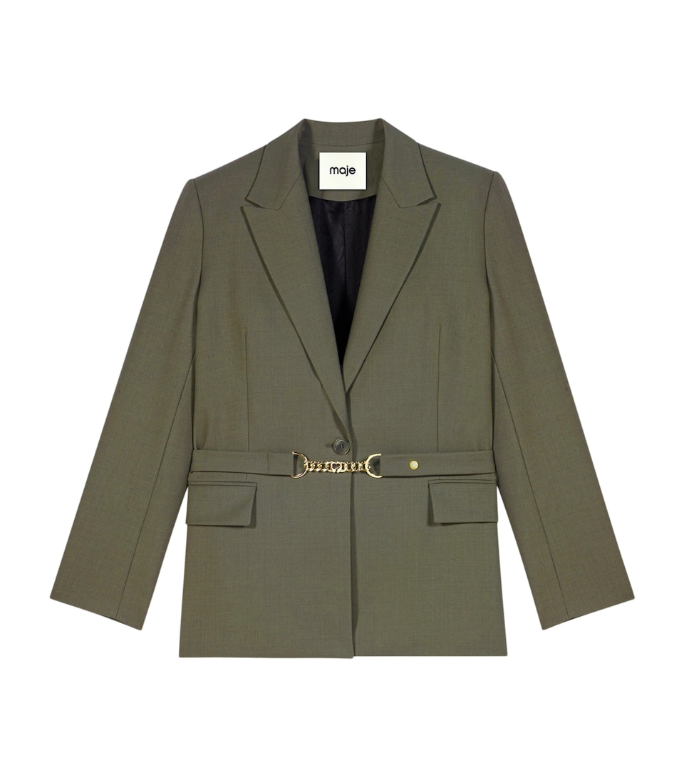 Maje Womens Wool-Blend Blazer Khaki