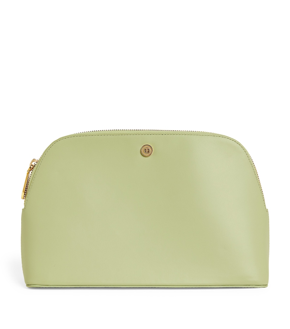 Harrods Large Leather Cosmetics Bag Green