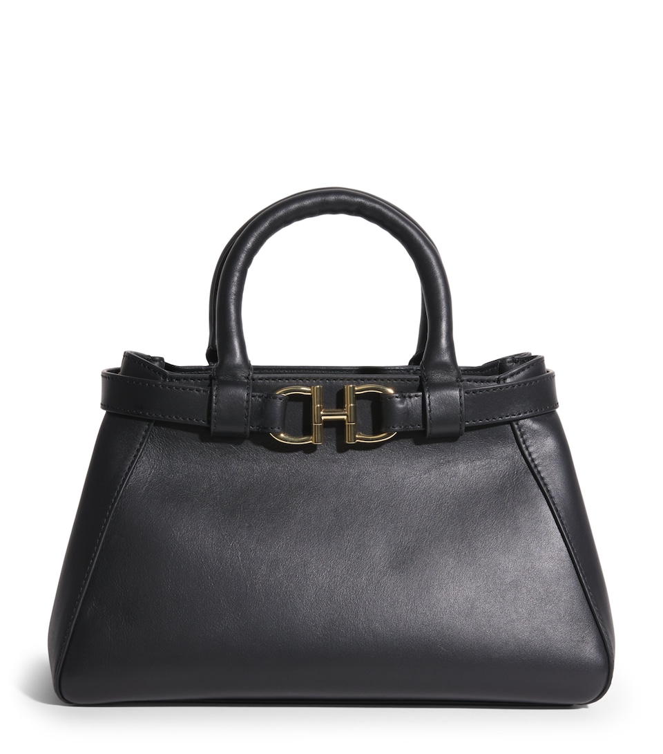 Harrods Small Leather Grace Top-Handle Bag Black