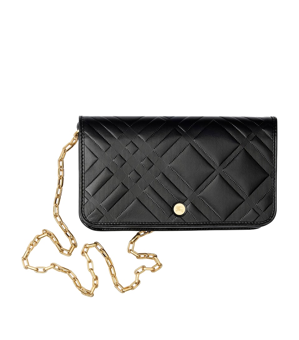 Burberry Check-Embossed Leather Chain Strap Wallet Black