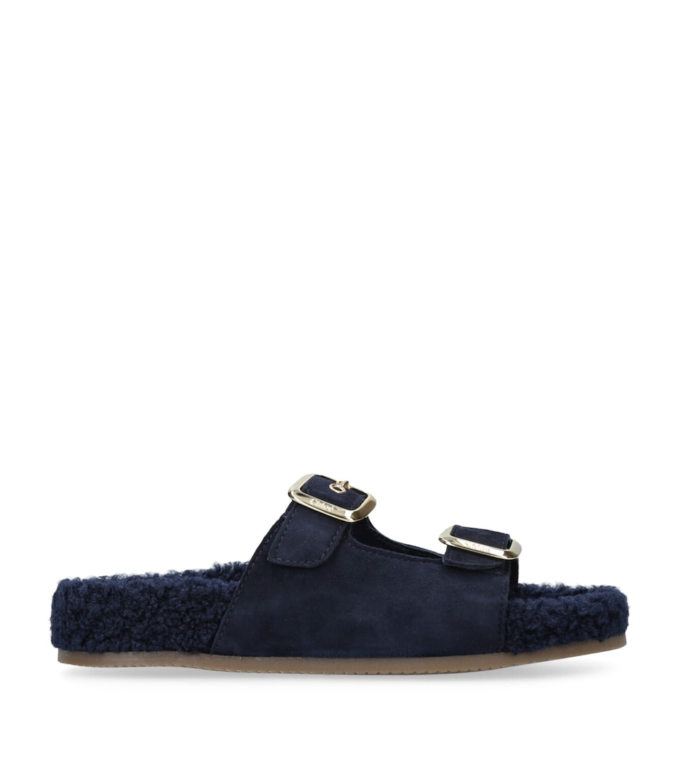 Suede-Shearling Buckle Sandals