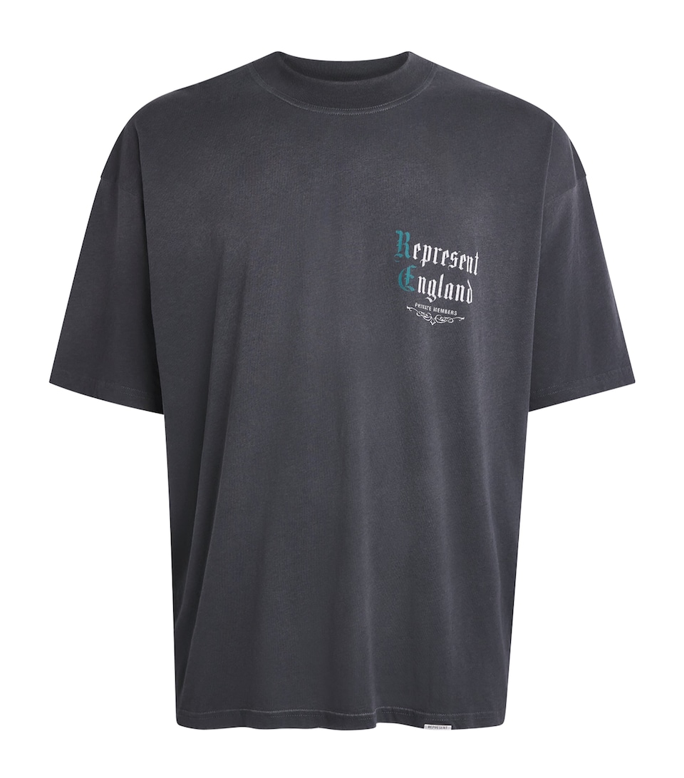 Represent Mens Cotton Private Members T-Shirt Stained Black