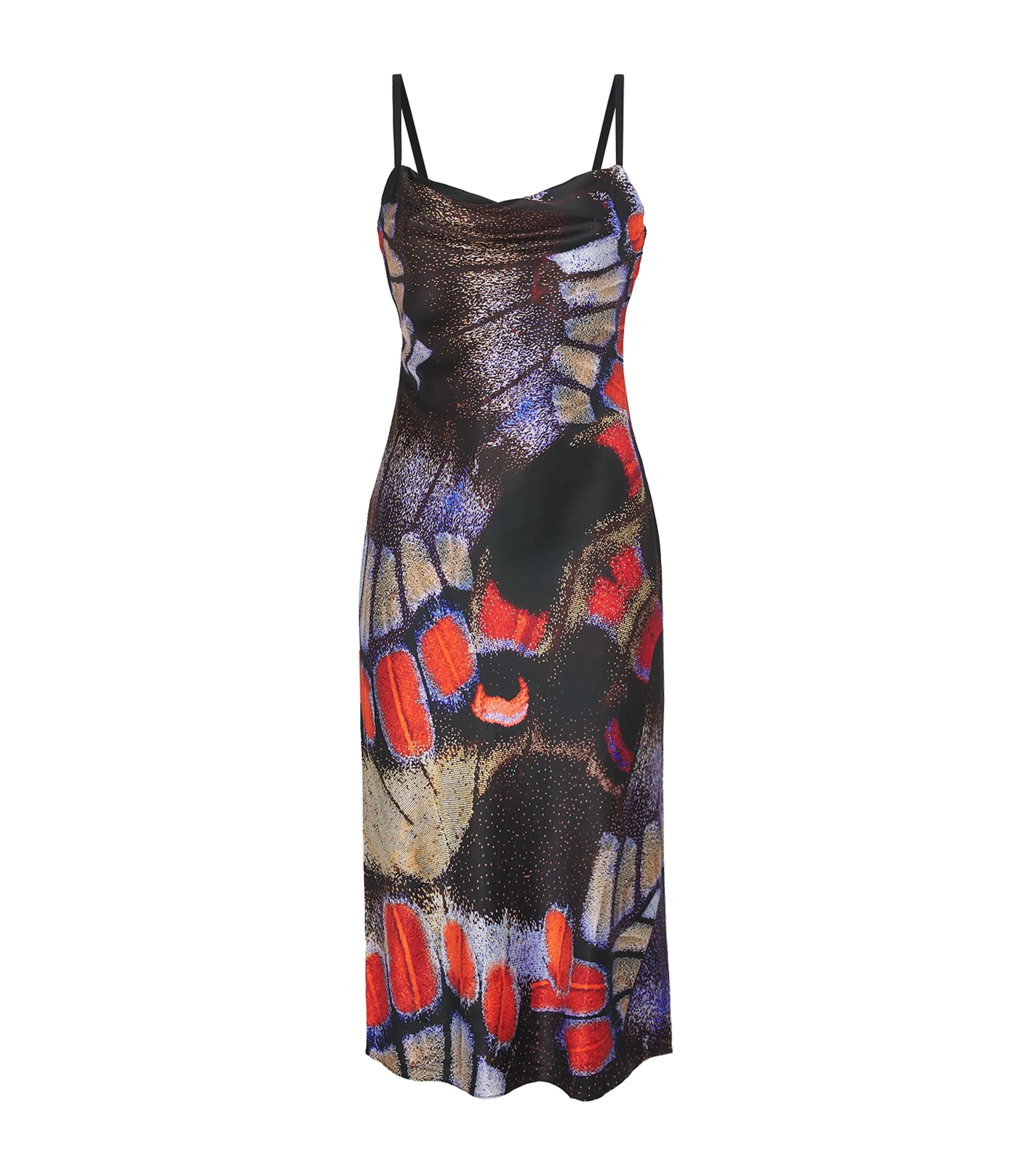 STAUD Womens Silk-Blend Butterfly Evangeline Midi Dress Bffu Bttrfly Fuchsia