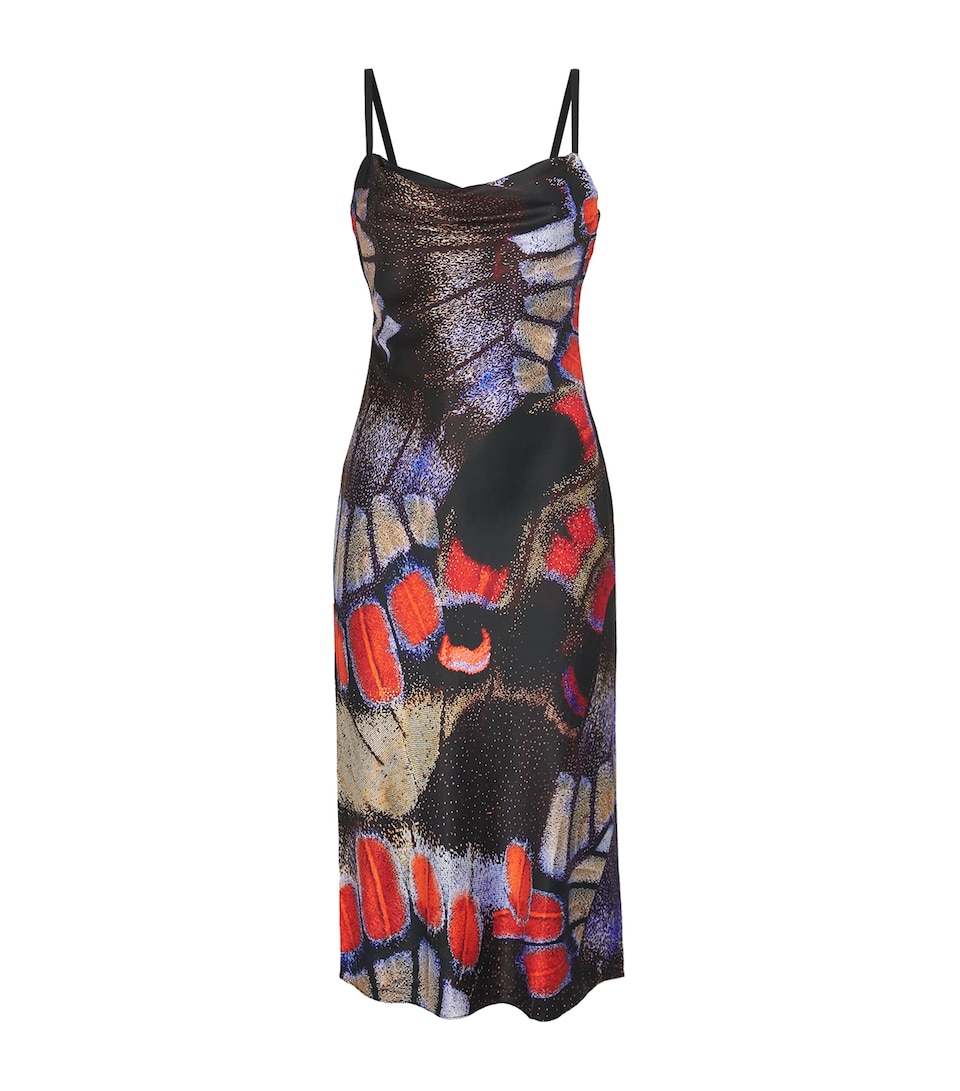 STAUD Womens Silk-Blend Butterfly Evangeline Midi Dress Bffu Bttrfly Fuchsia