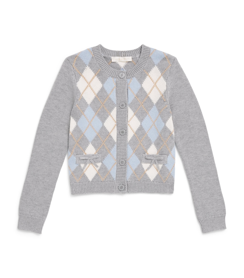 LoveShackFancy Cotton-Wool Argyle Renilly Cardigan (7-14 Years) Snang Snow Angel