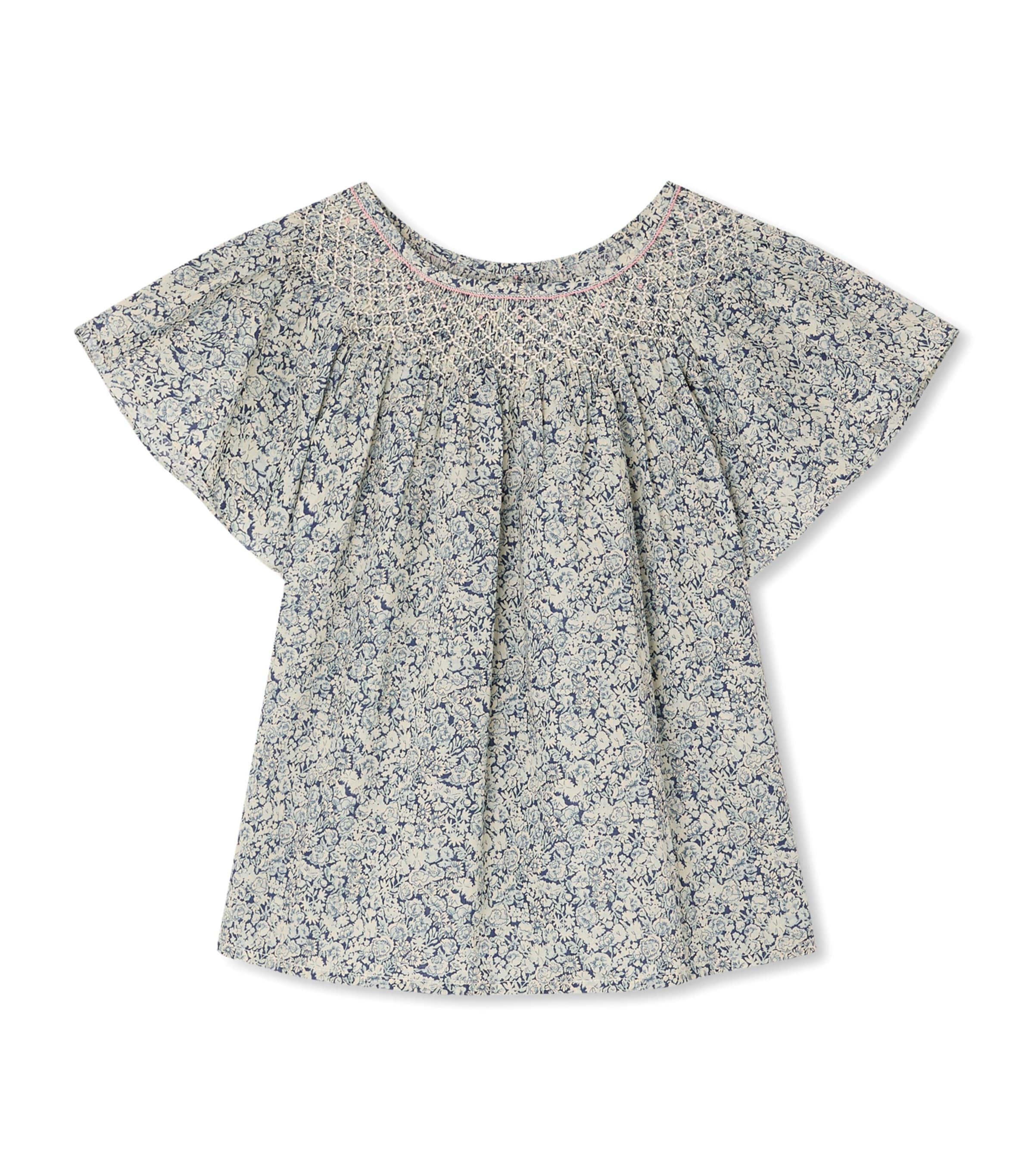 Bonpoint Cotton Floral Print Nella Blouse (10-14 Years) Fl Bleu De Prusse