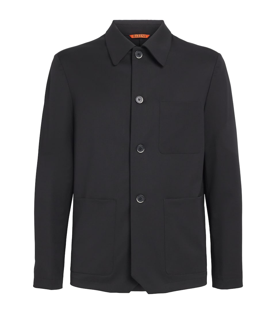 Barena Mens Stretch-Wool Gabardine Overshirt Nero