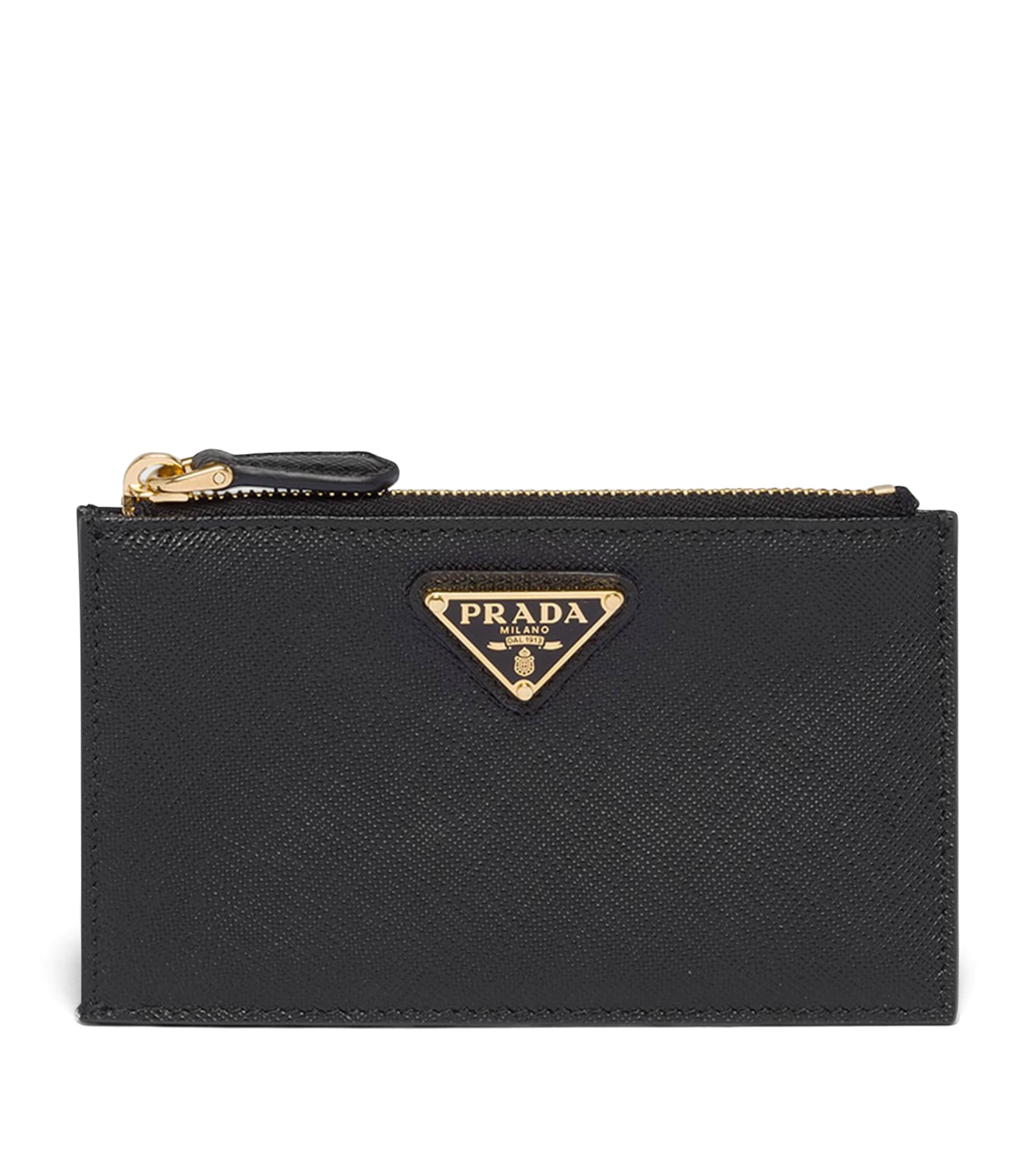 Prada Saffiano Leather Zip Card Holder Black