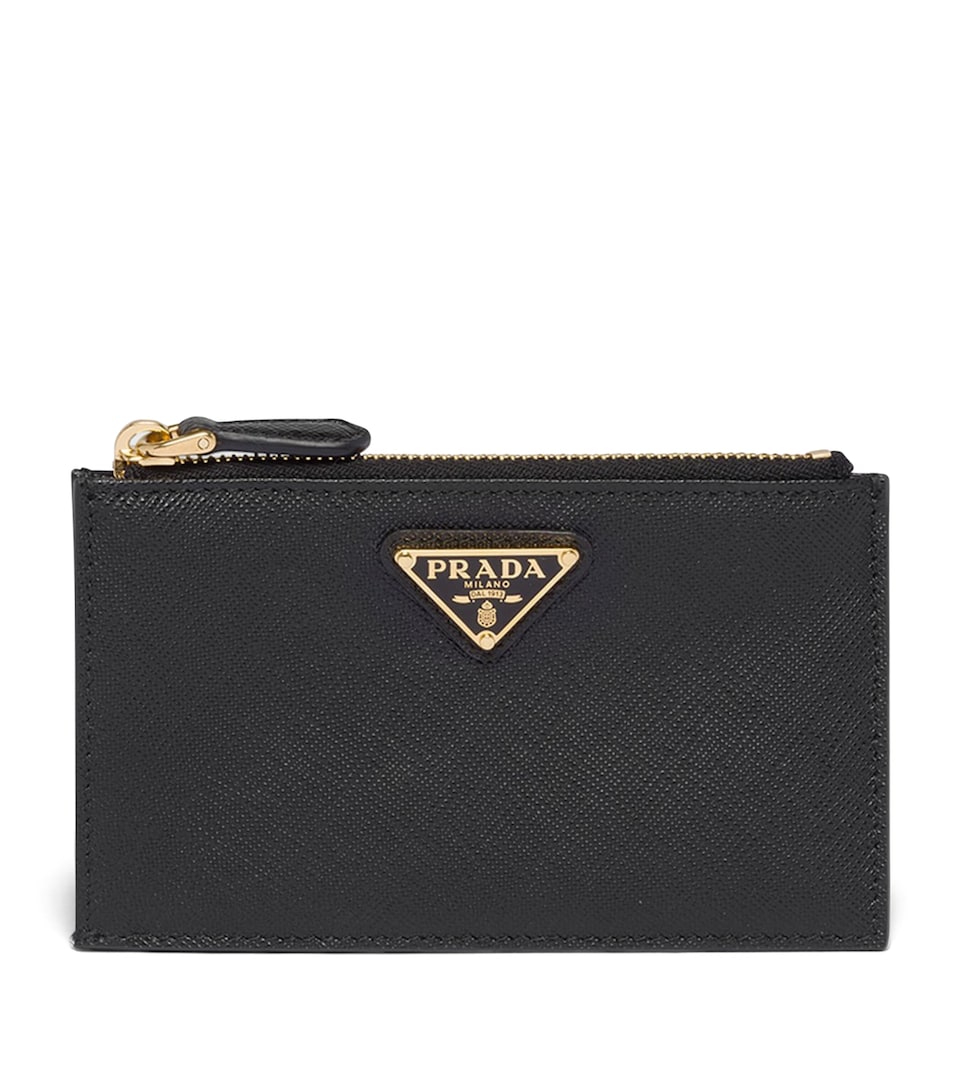 Prada Saffiano Leather Zip Card Holder Black