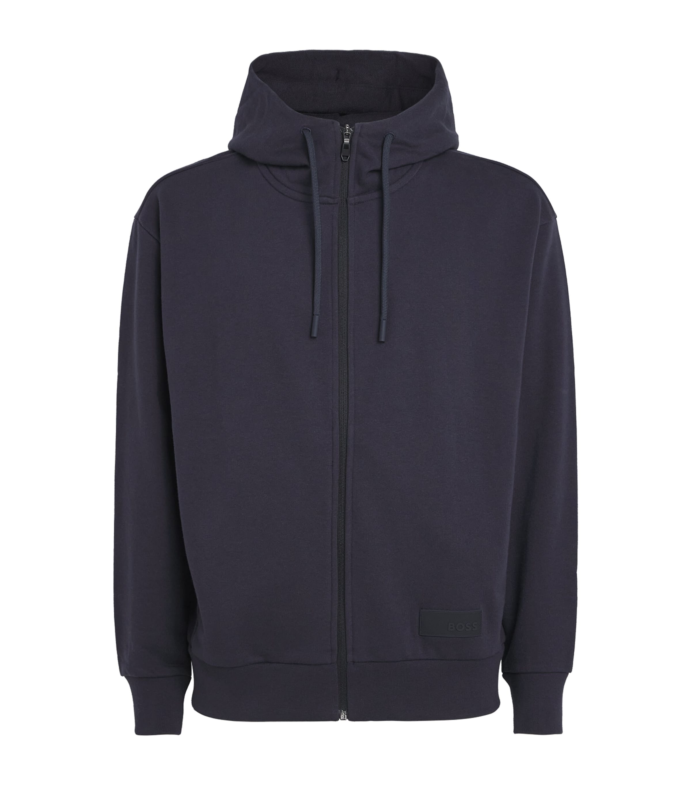 BOSS Mens Cotton-Blend High-Neck Zip Hoodie Dark Blue