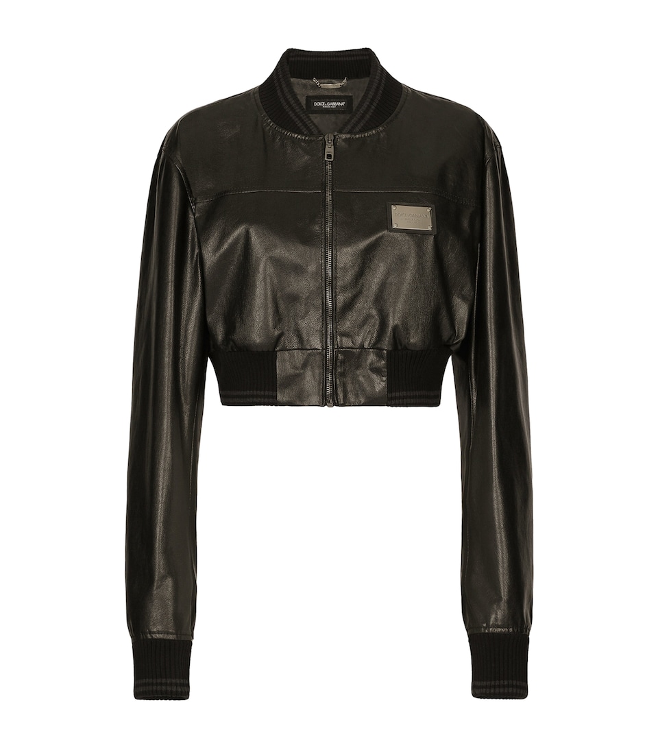 Dolce&Gabbana Womens Leather Cropped Jacket Black