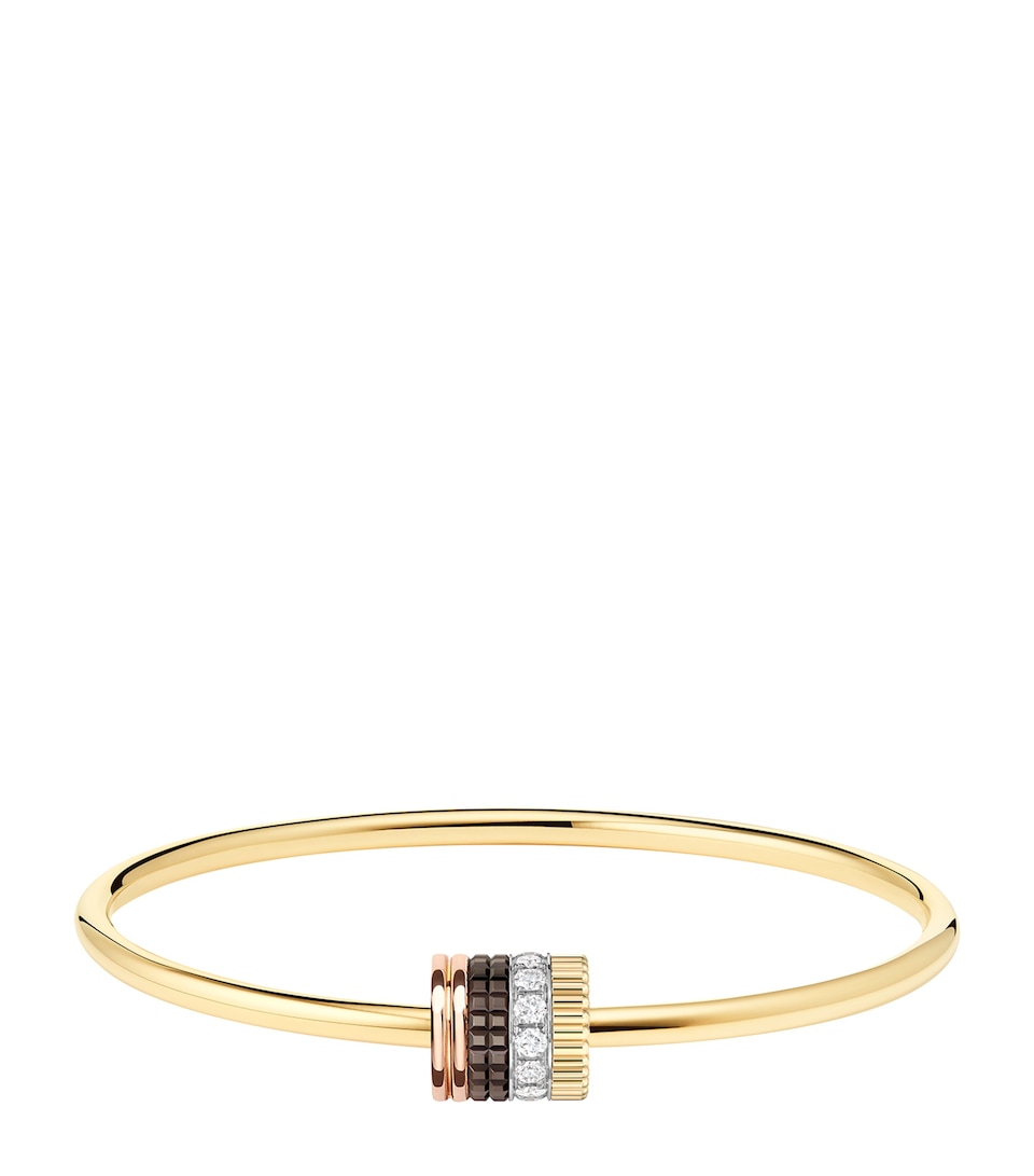 Boucheron Large Mixed Gold and Diamond Quatre Classique Bracelet Yellow Gold