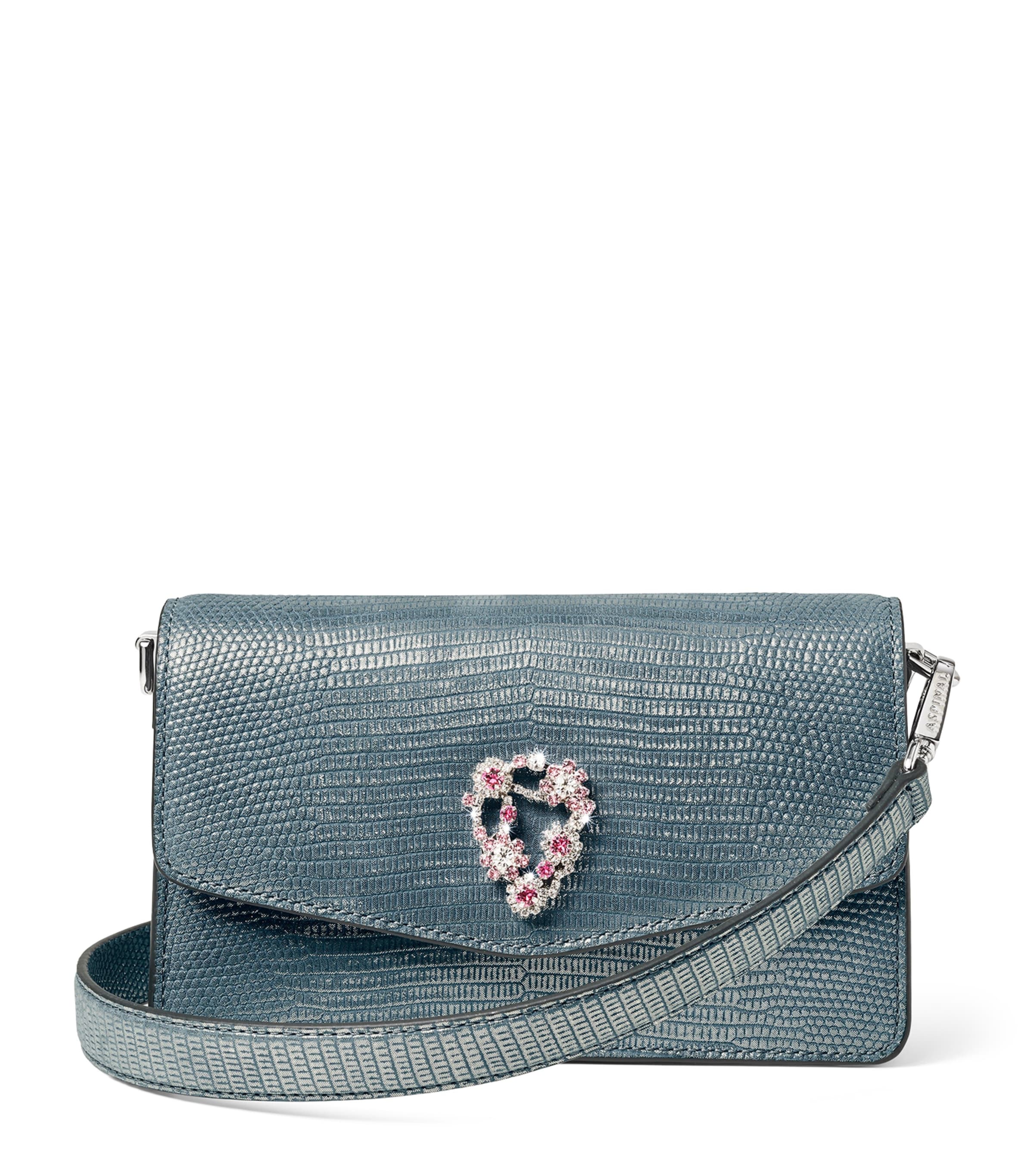 Leather Snakeskin-Embossed Eliza Clutch Bag