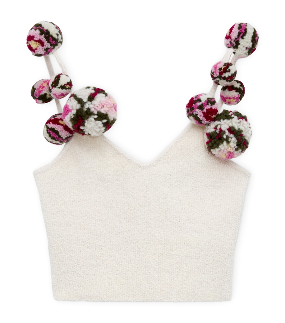 LOEWE Womens x Paula's Ibiza Cotton-Blend Floral Pom-Pom Top White/multicolor
