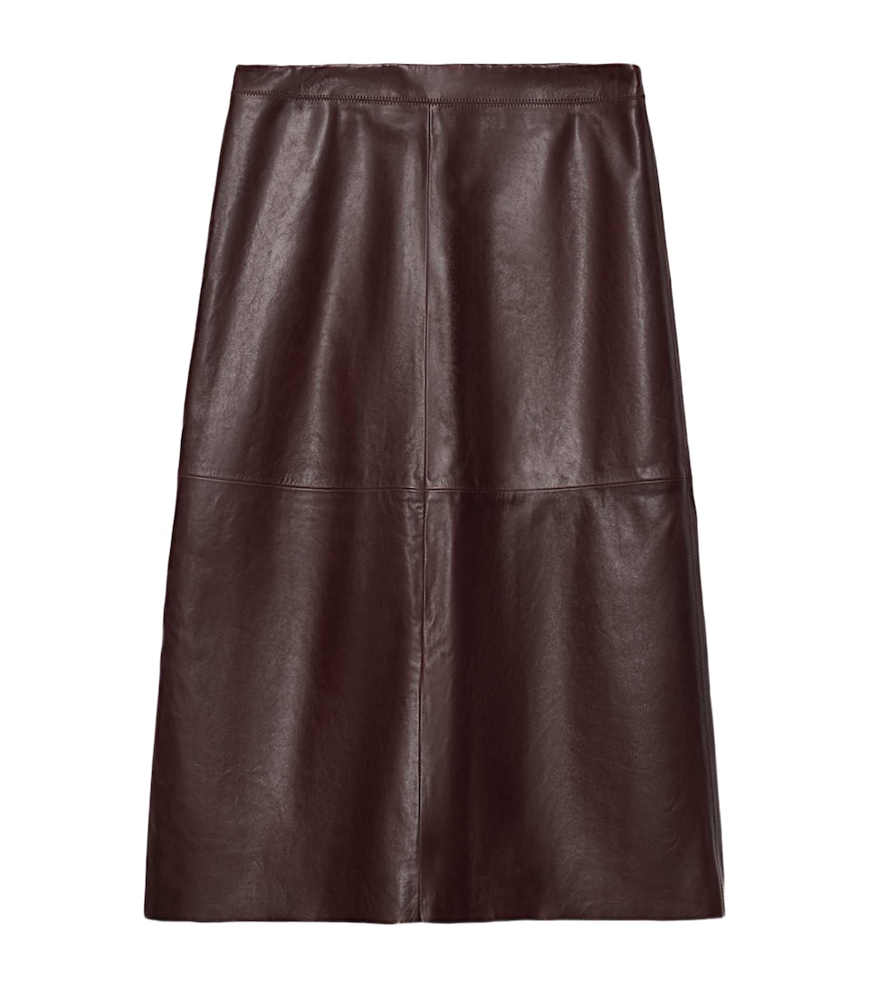 AllSaints Womens Leather Olivia Midi Skirt Oxblood Red