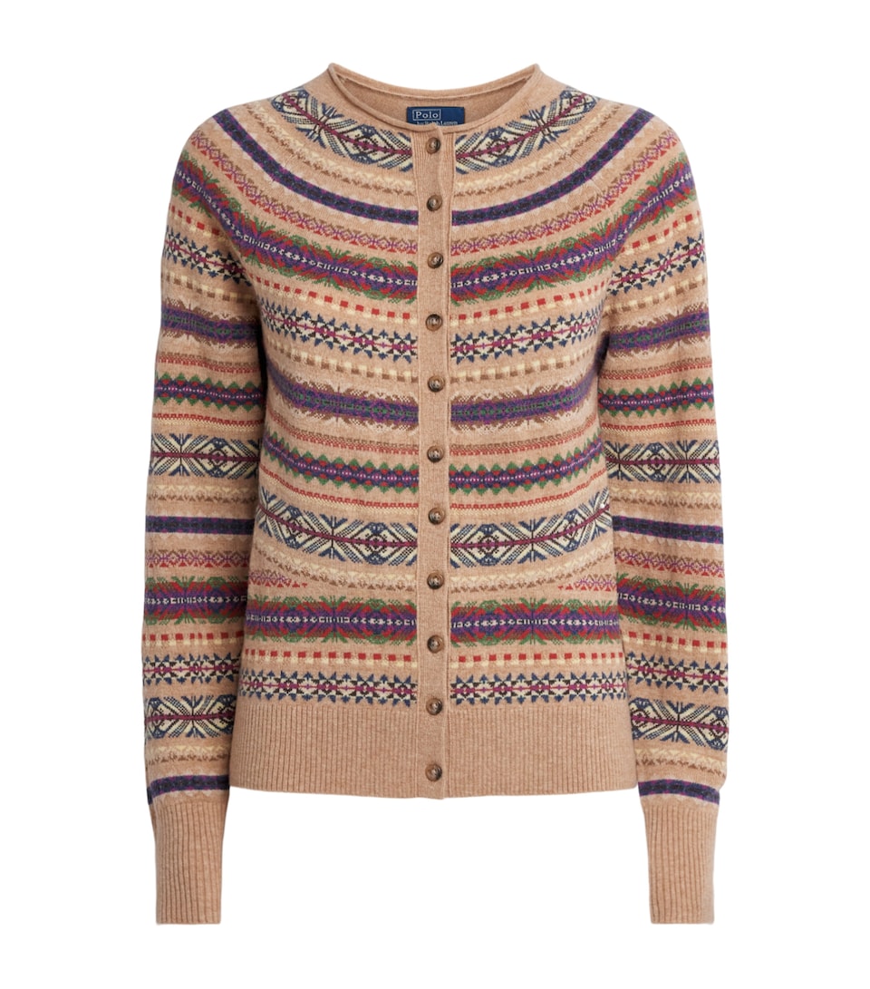 Polo Ralph Lauren Womens Wool-Blend Fair Isle Cardigan Tan Multi