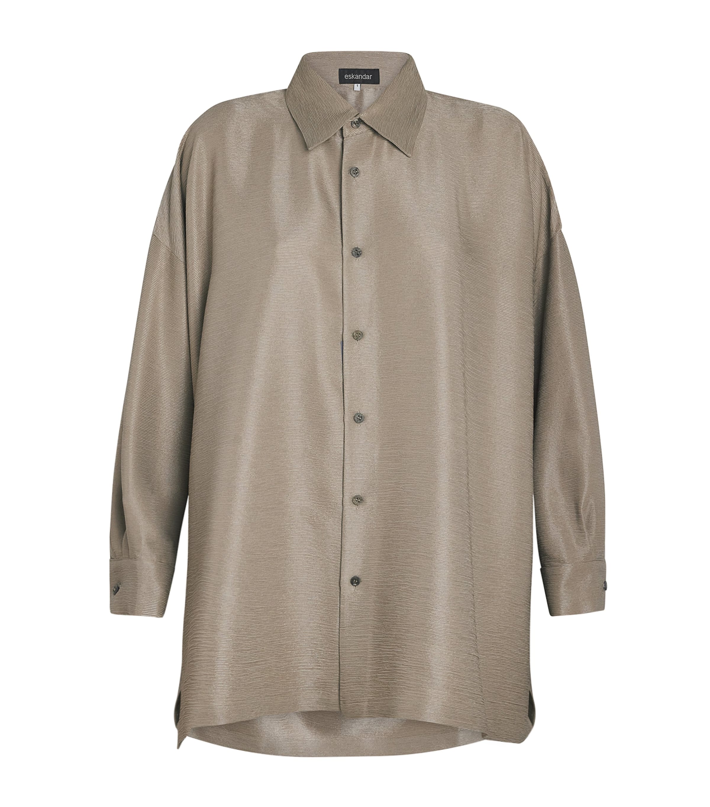 Eskandar Womens Silk Plissé Wide A-Line Shirt Stone