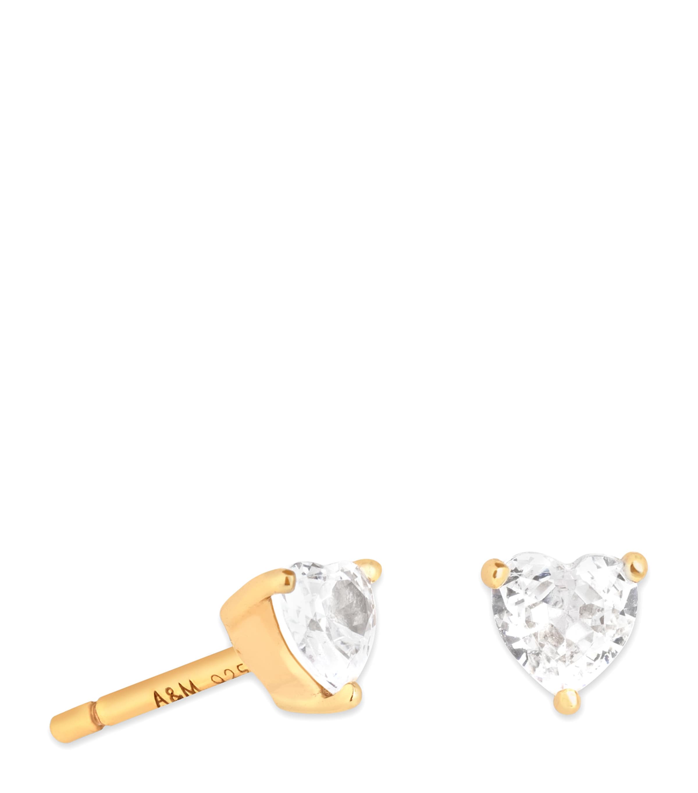 Gold-Plated Sterling Silver and Cubic Zirconia Heart Stud Earrings