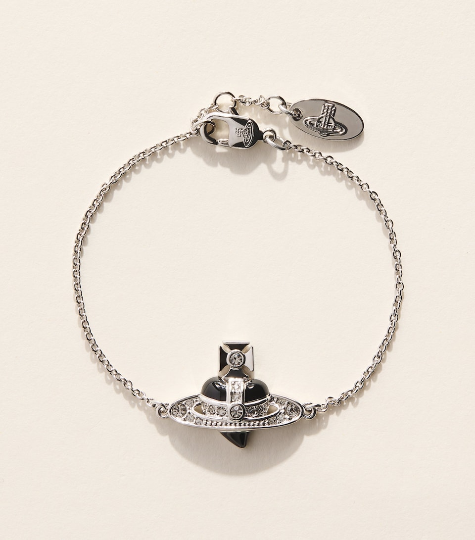 Vivienne Westwood New Diamante Heart Bracelet Plat/blk Dmn Cr