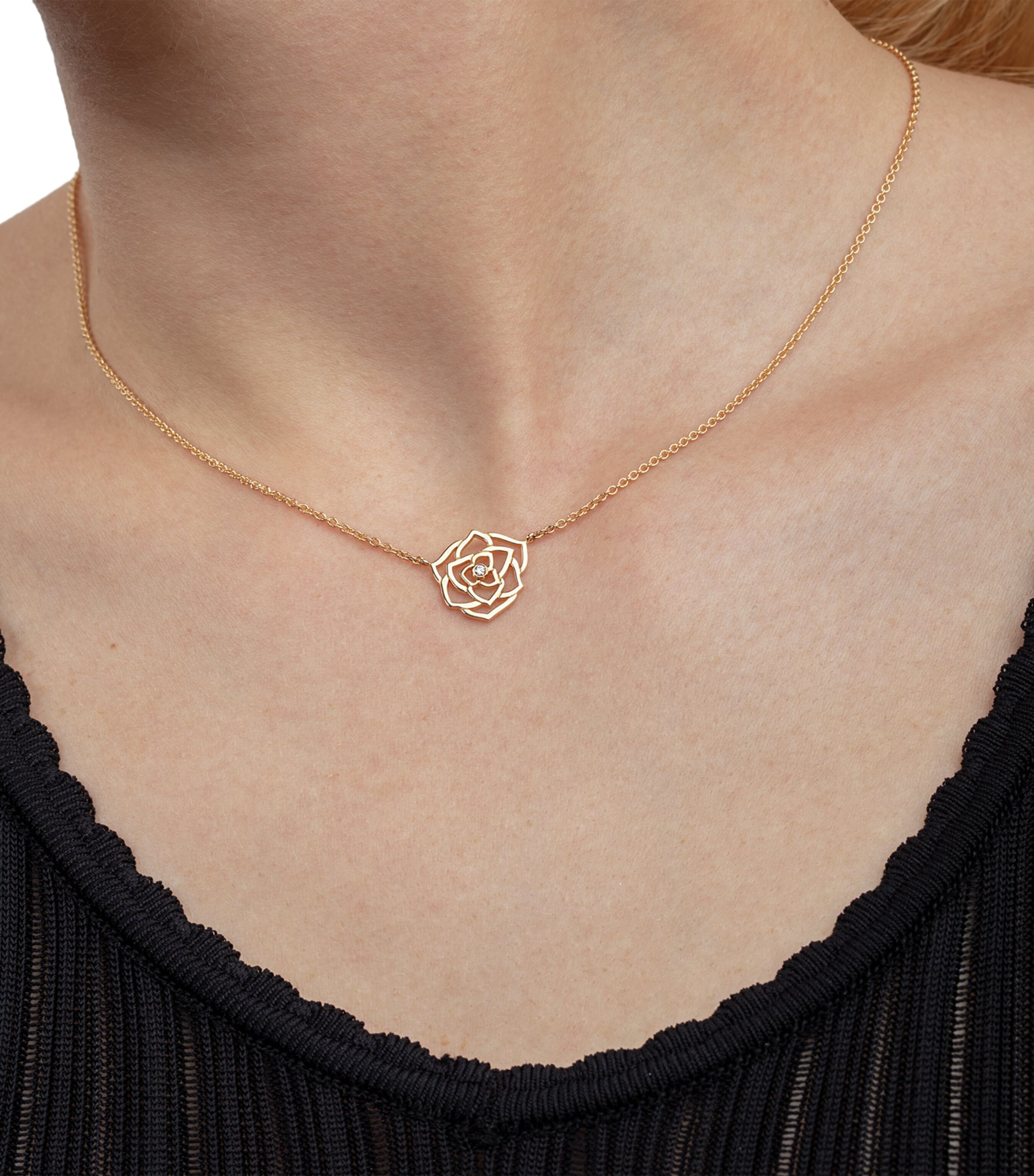 Rose Gold and Diamond Rose Pendant Necklace