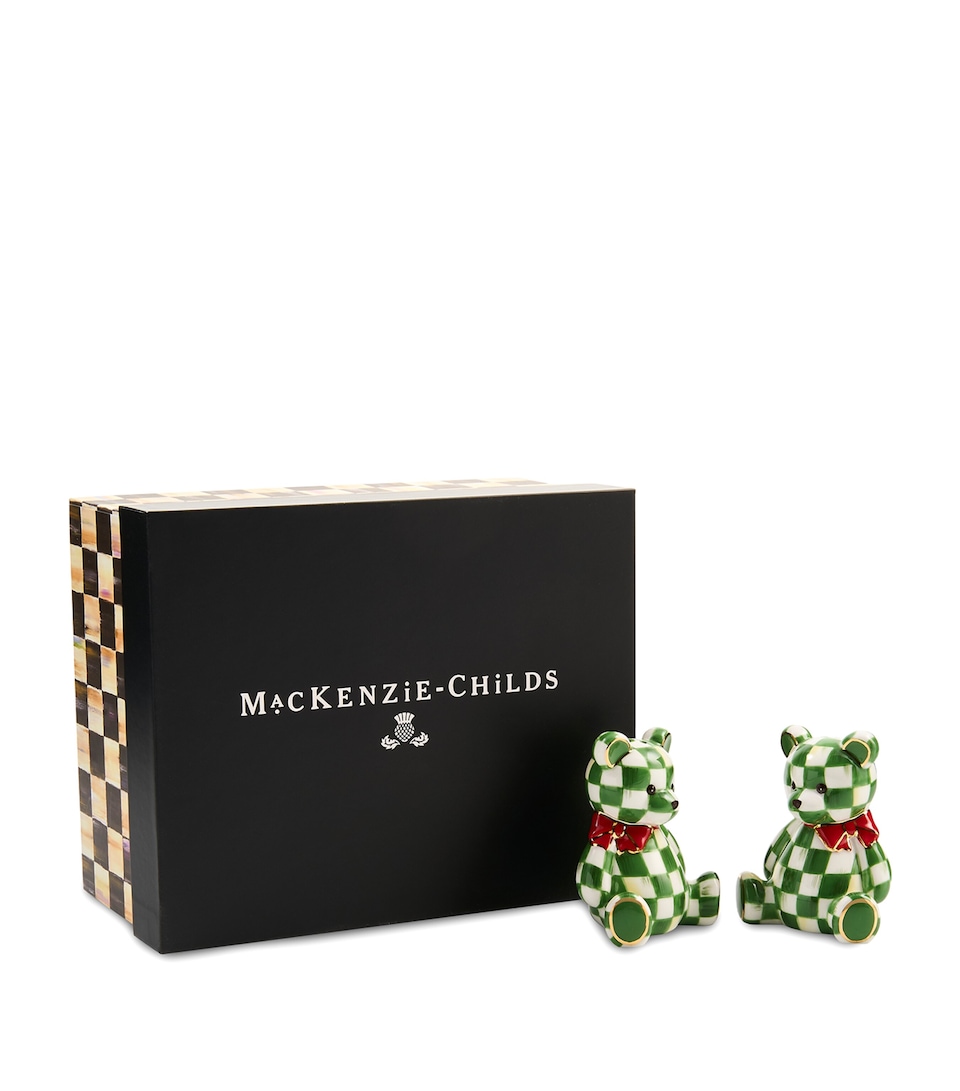 MacKenzie-Childs Ceramic Holiday Bear Salt and Pepper Shakers Green