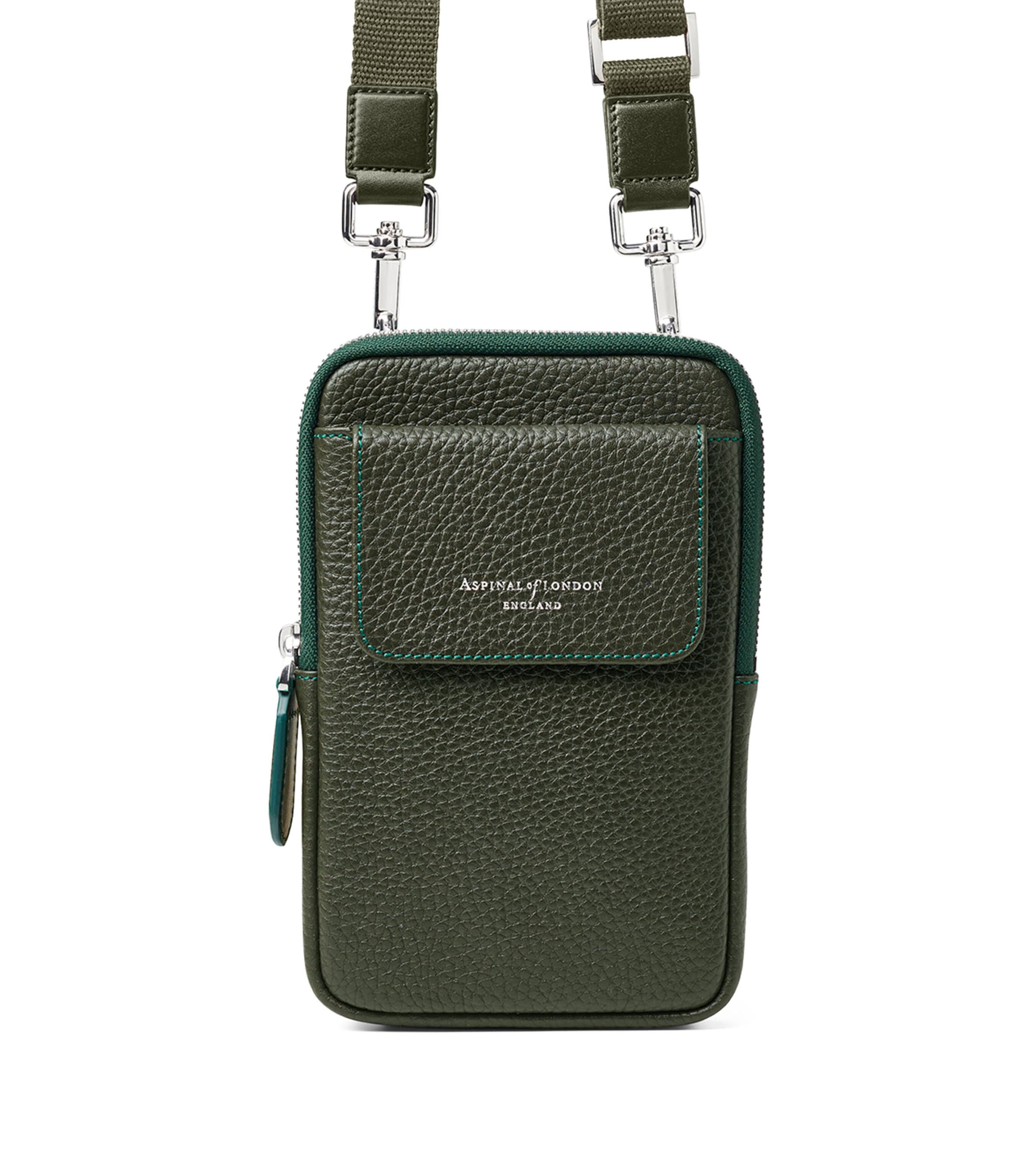 Aspinal Of London Leather Reporter Crossbody Phone Pouch Forestgreen