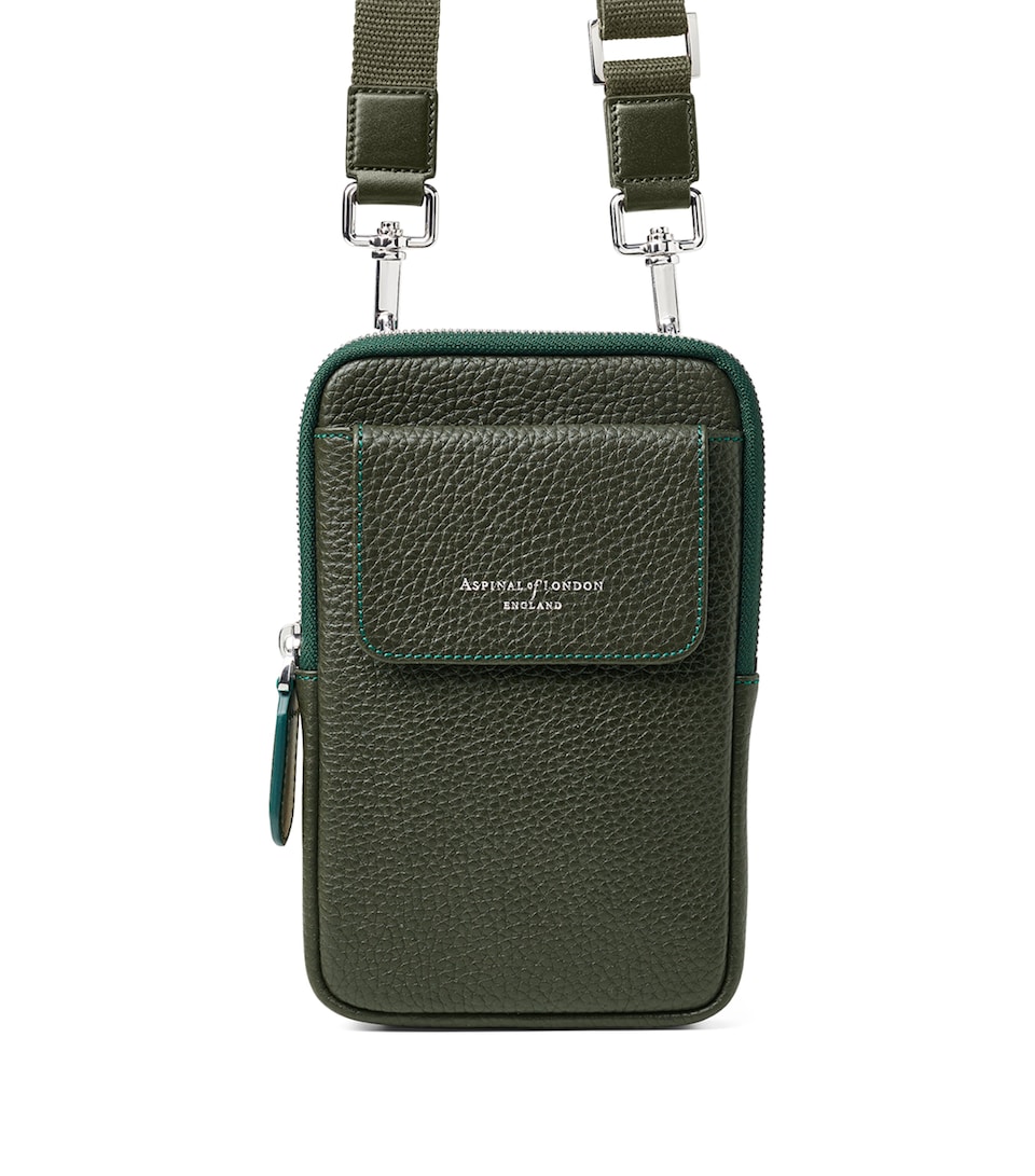 Aspinal Of London Leather Reporter Crossbody Phone Pouch Forestgreen
