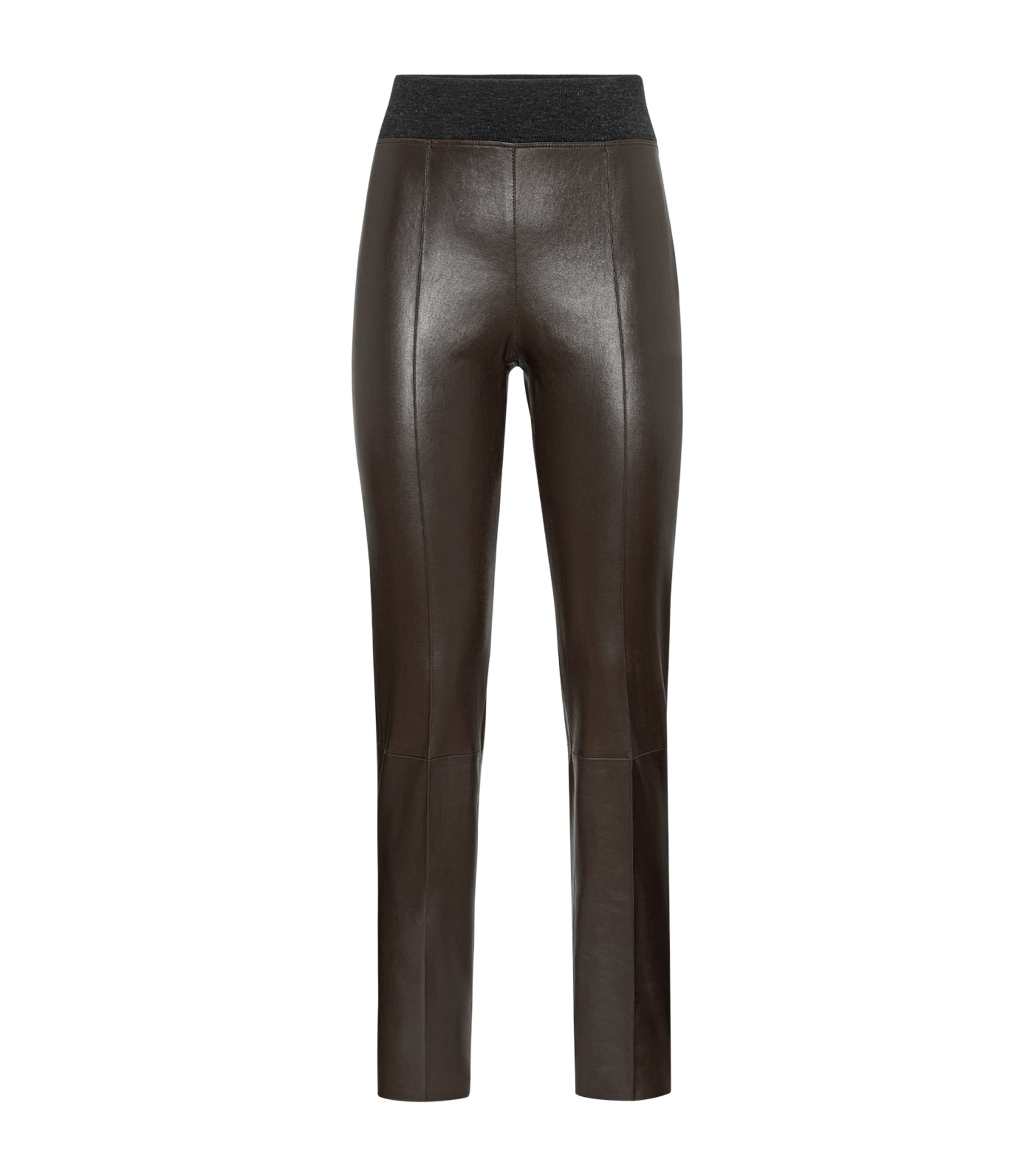Brunello Cucinelli Womens Stretch-Nappa Leather Leggings Rust Brown