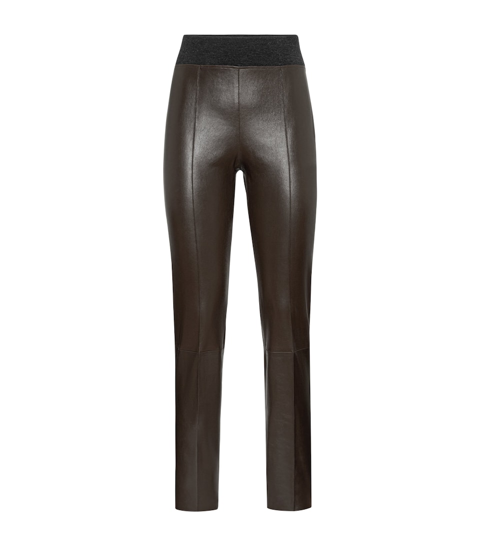 Brunello Cucinelli Womens Stretch-Nappa Leather Leggings Rust Brown