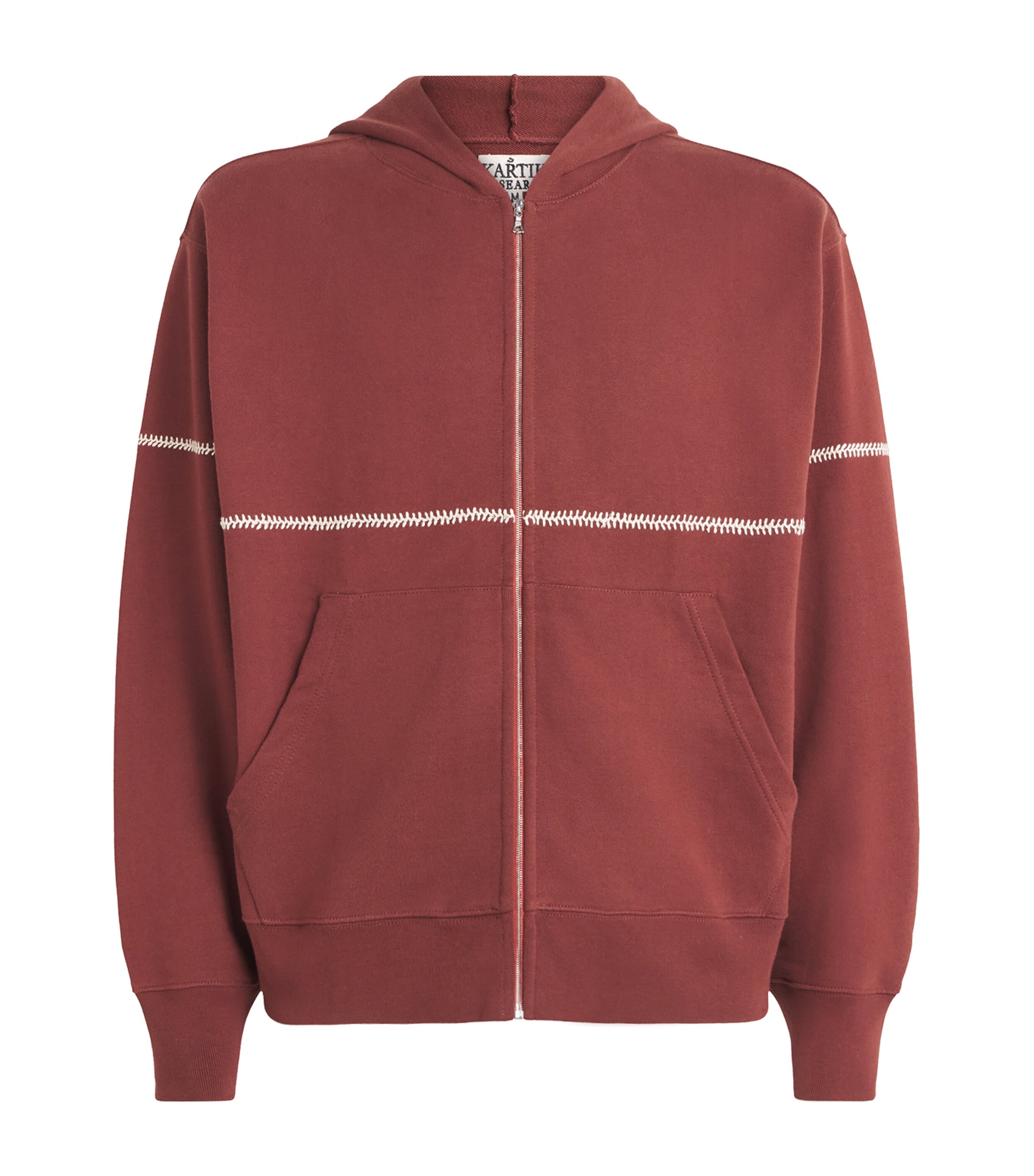 Kartik Research Mens Cotton Rabari Zip-Up Hoodie Rust