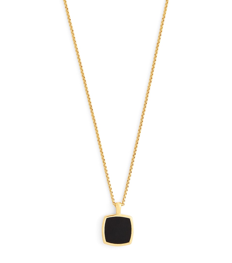 Gold-Plated Onyx Cushion Pendant Necklace