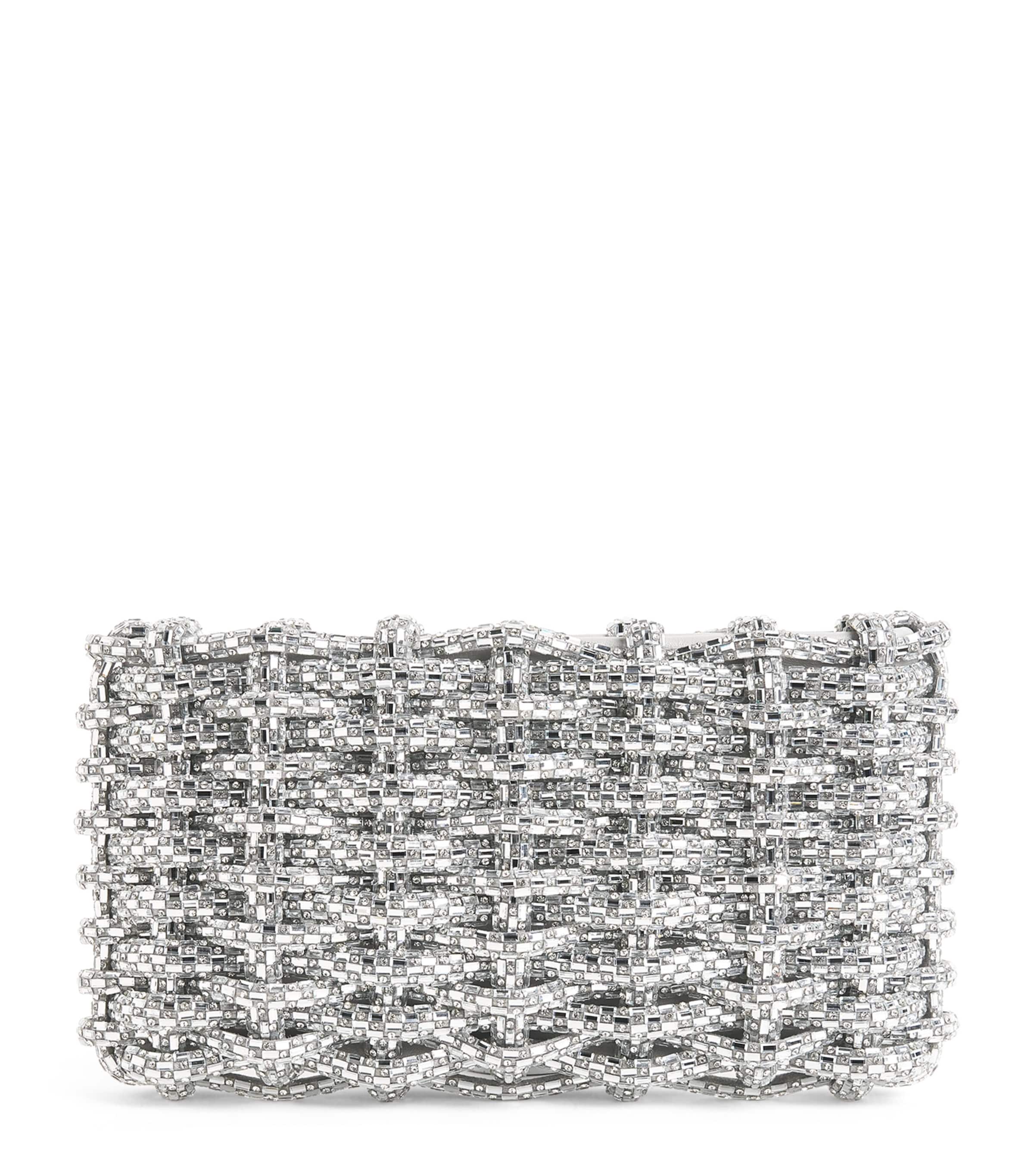 Simkhai Woven Beaded Clutch Bag Silver