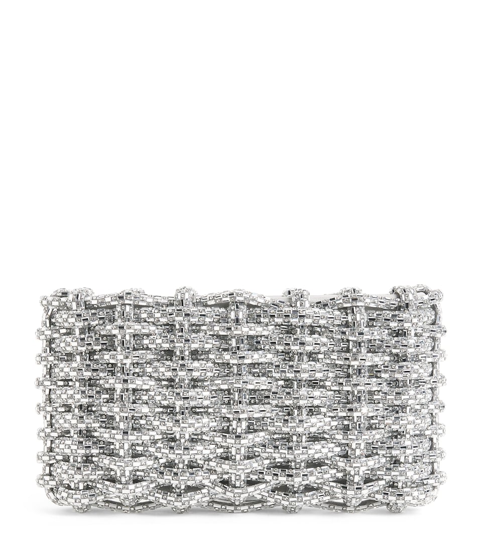 Simkhai Woven Beaded Clutch Bag Silver