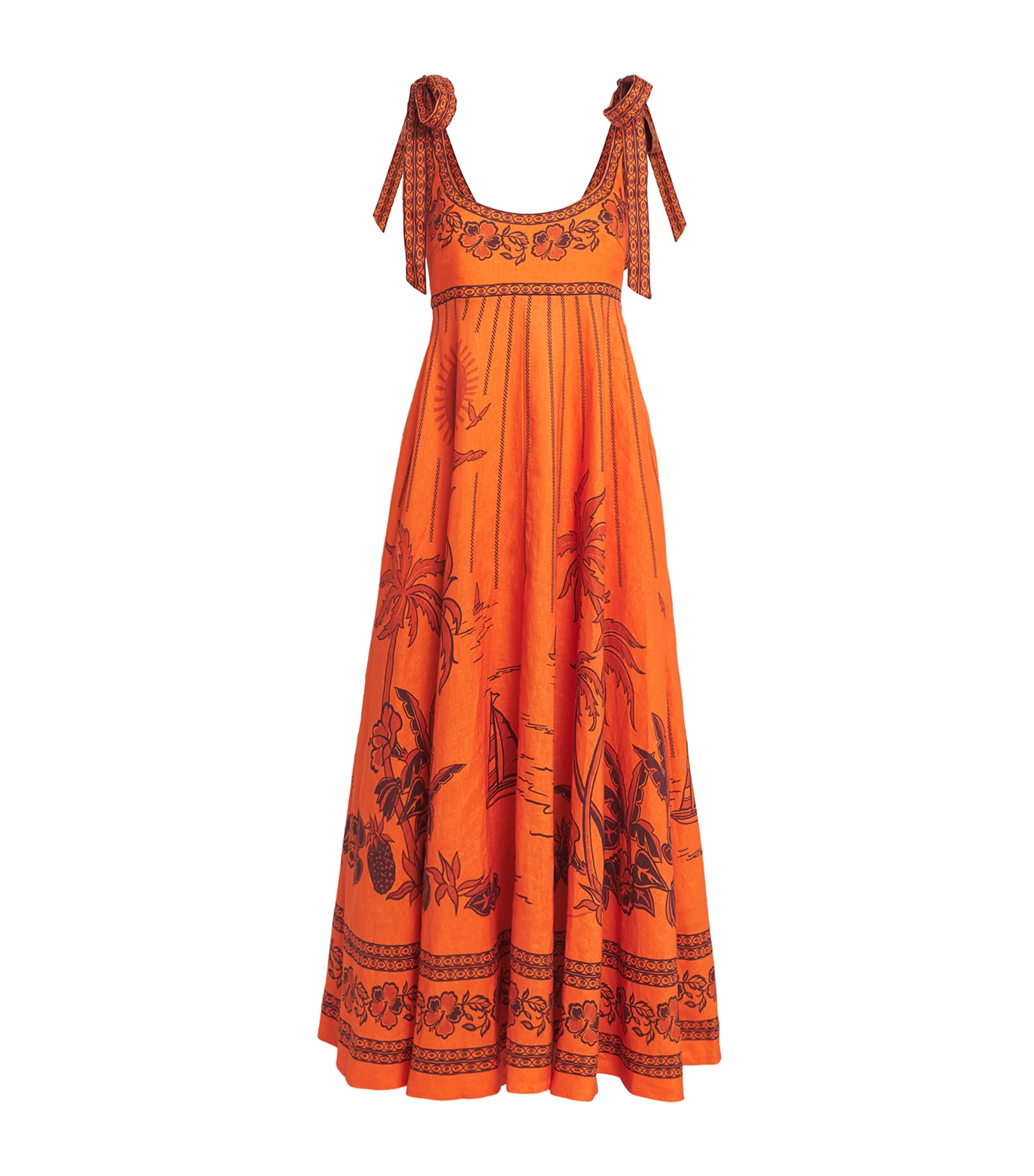 ALEMAIS Womens Linen Boathouse Shift Dress Orange