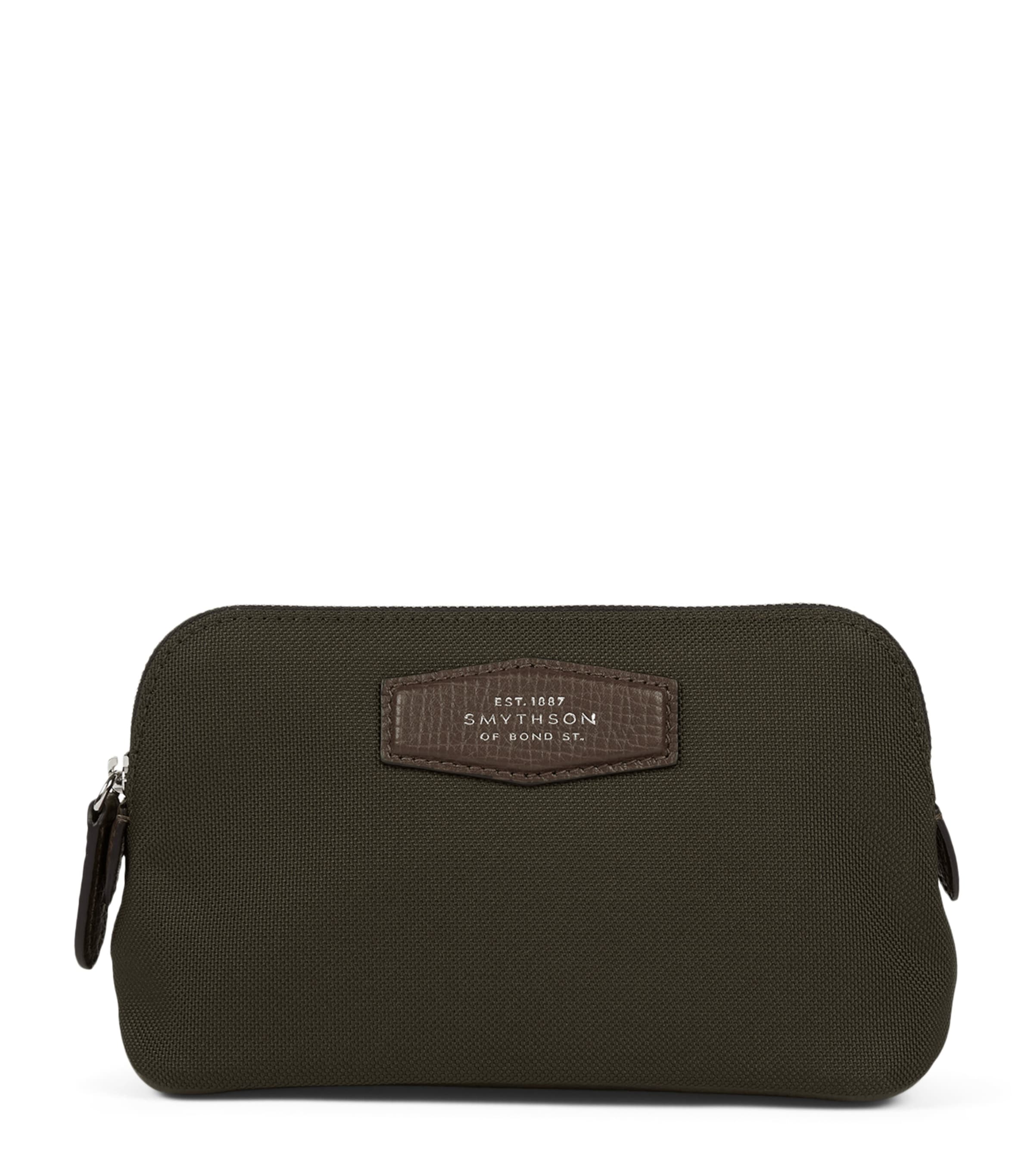 Smythson Small Canvas Wash Bag Dark Moss