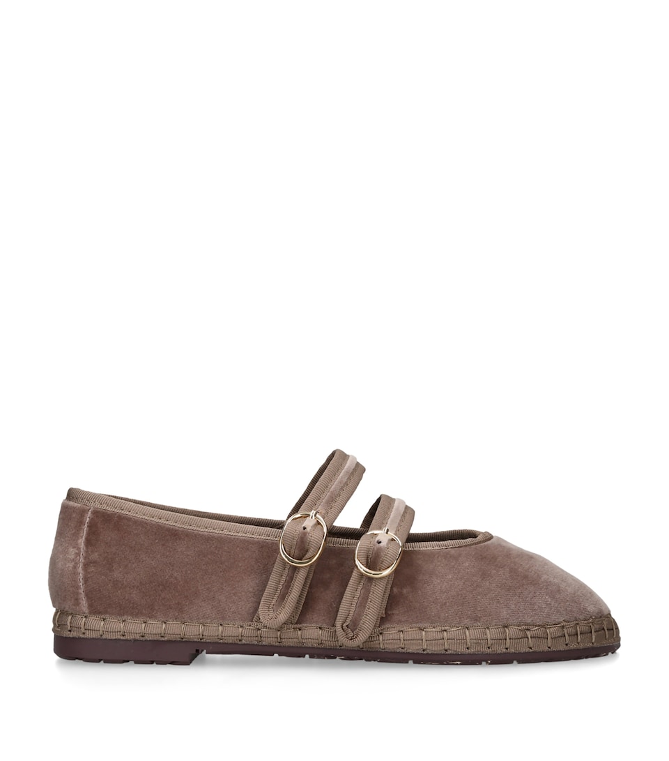 Flabelus Velvet Claire Mary Jane Flats Taupe