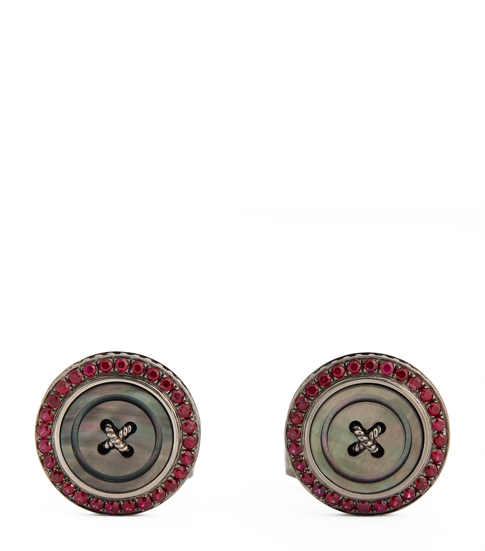 Stainless Steel and Ruby Button Cufflinks