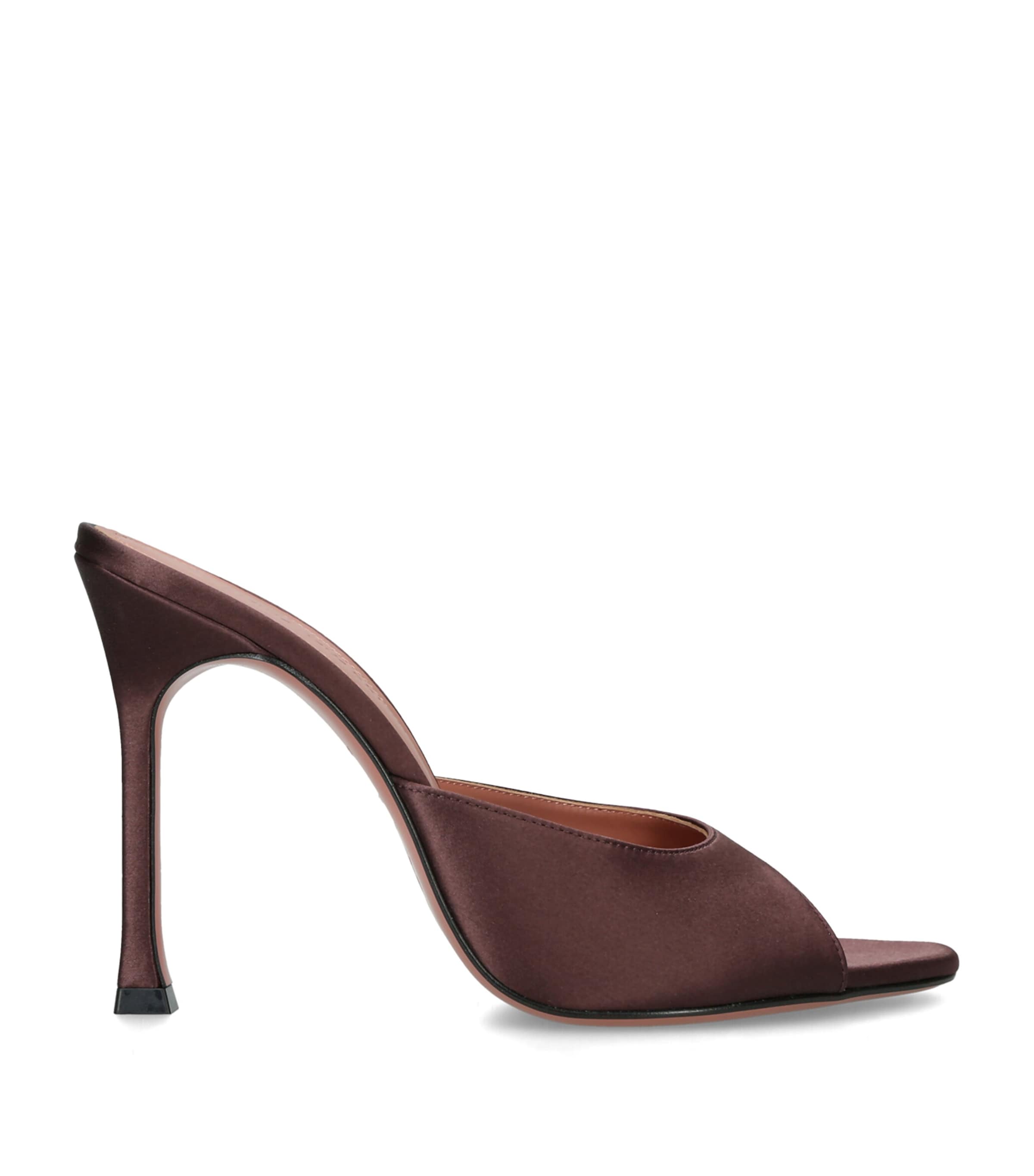 Amina Muaddi Satin Alexa Heeled Mules 105 Dark Brown