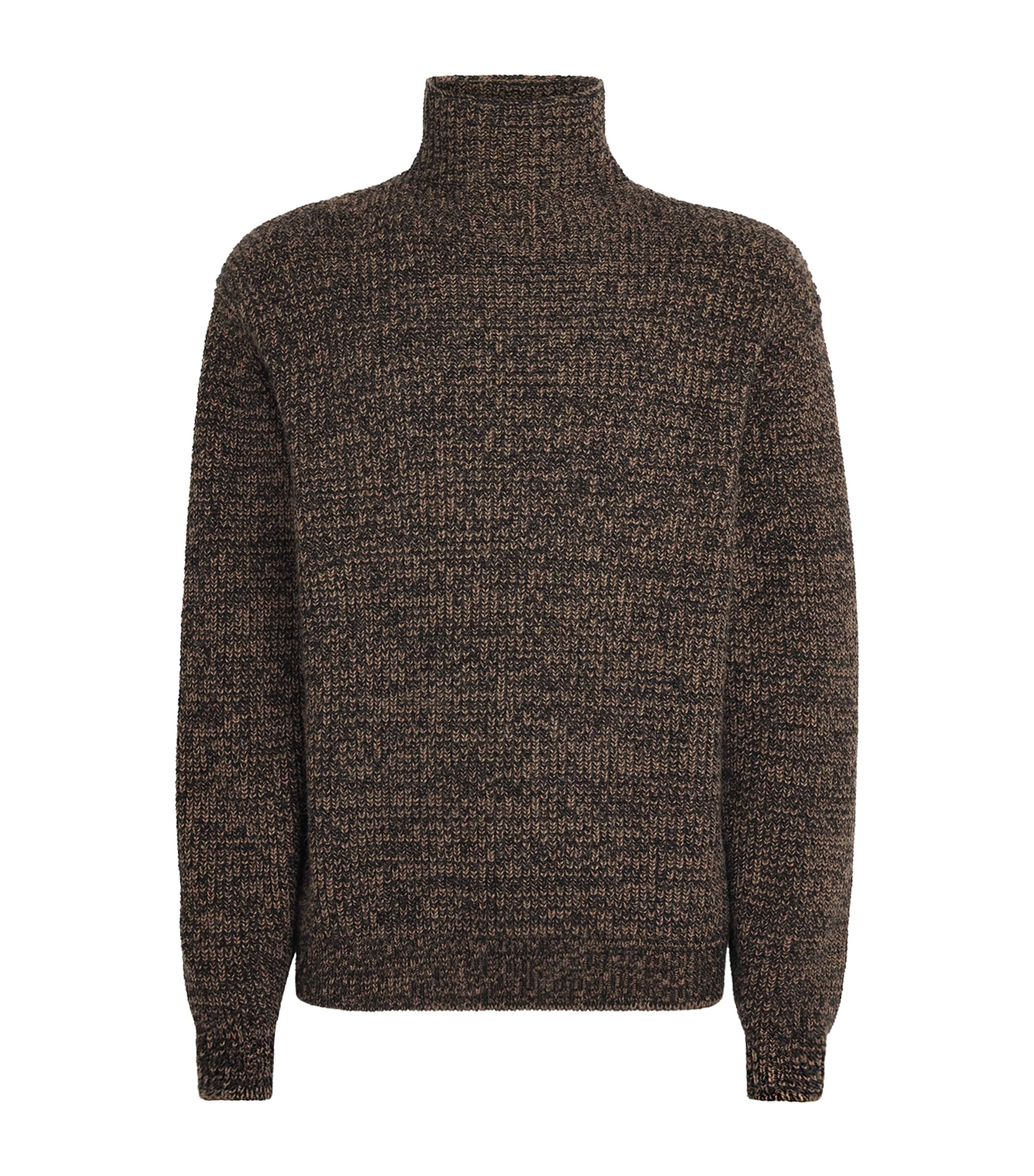 Lemaire Mens Alpaca-Yak-Blend Funnel-Neck Sweater Tobacco/black