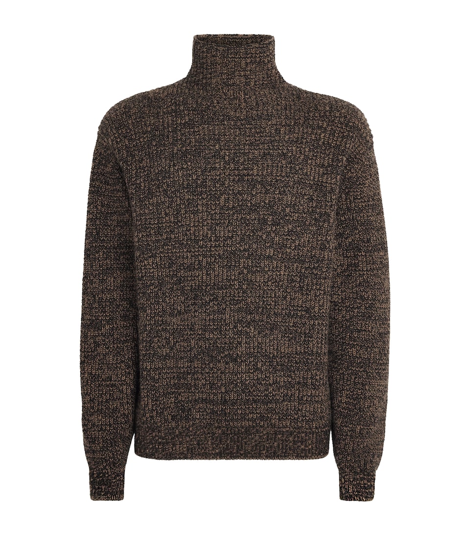 Lemaire Mens Alpaca-Yak-Blend Funnel-Neck Sweater Tobacco/black