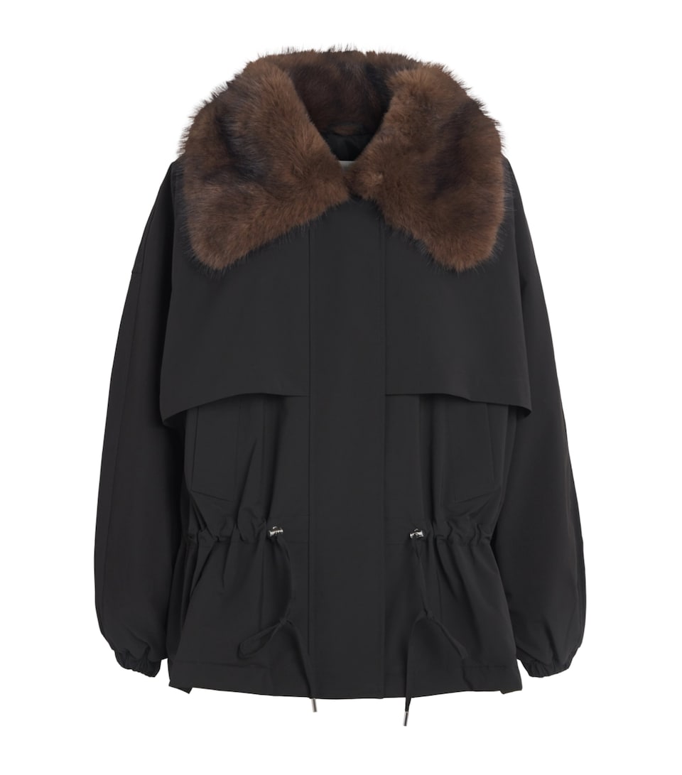 CHAROUX Womens Faux Fur-Collar Arctik Parka Jacket Black