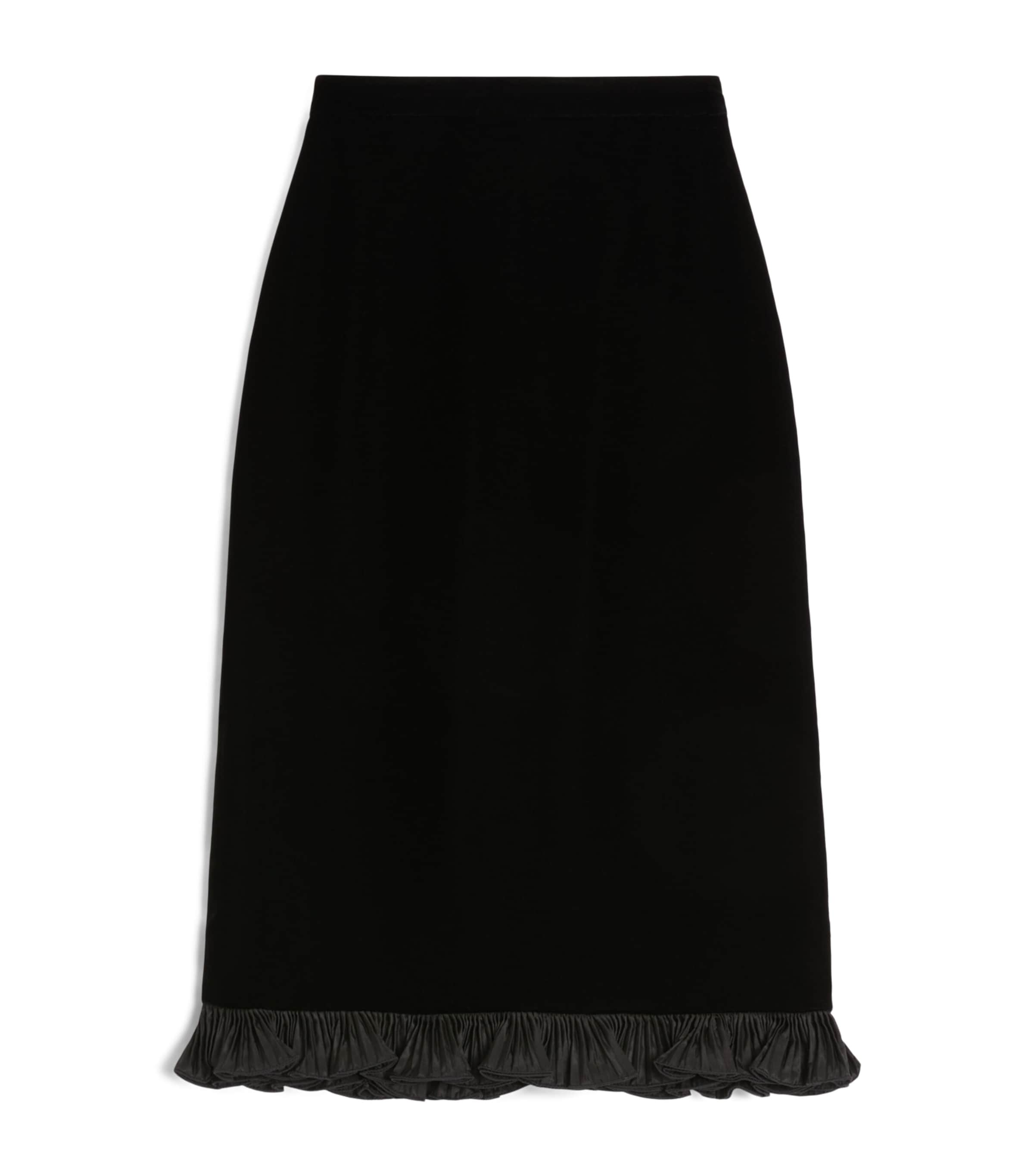 Velvet Ruffled Pencil Skirt