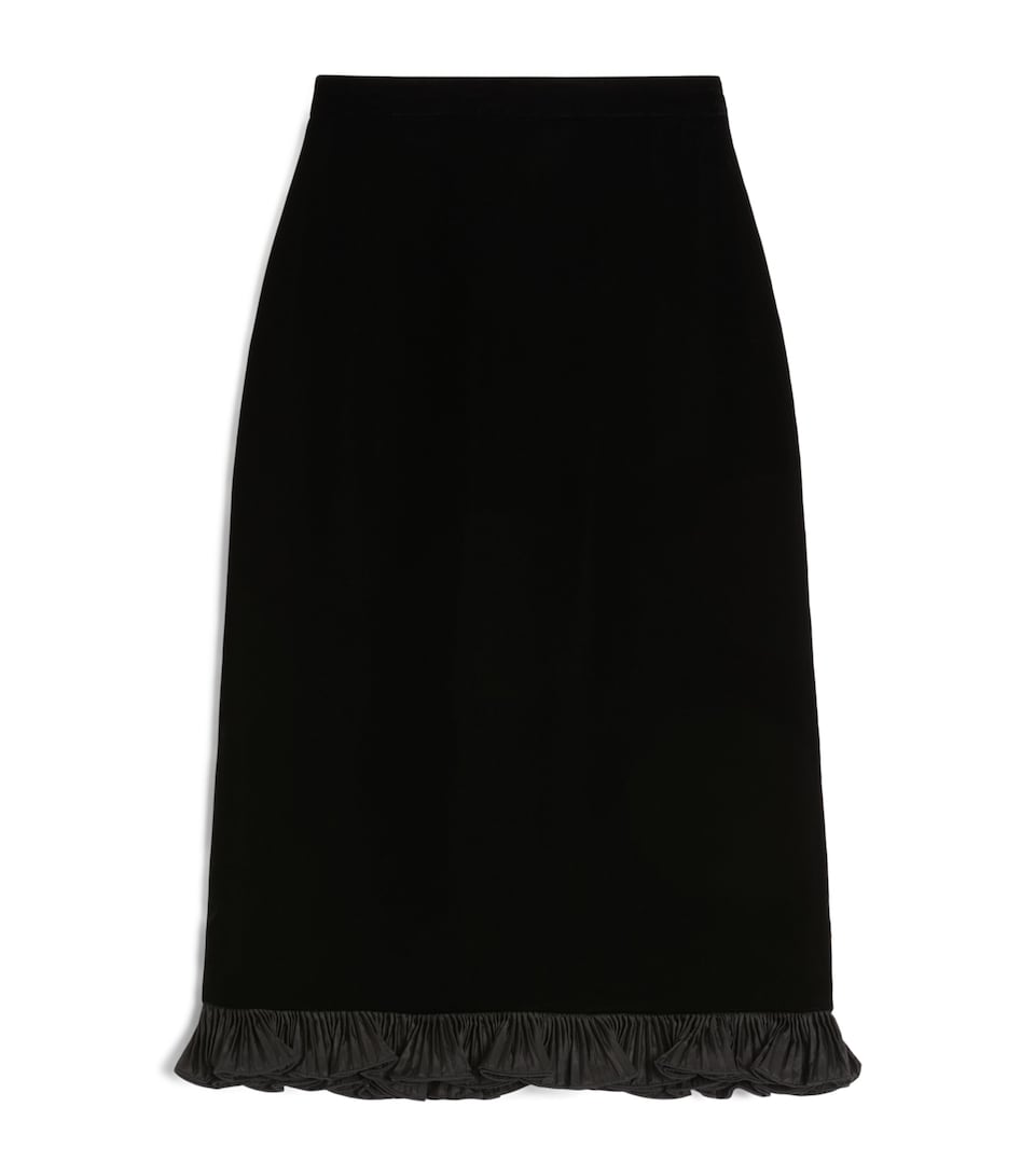 Velvet Ruffled Pencil Skirt