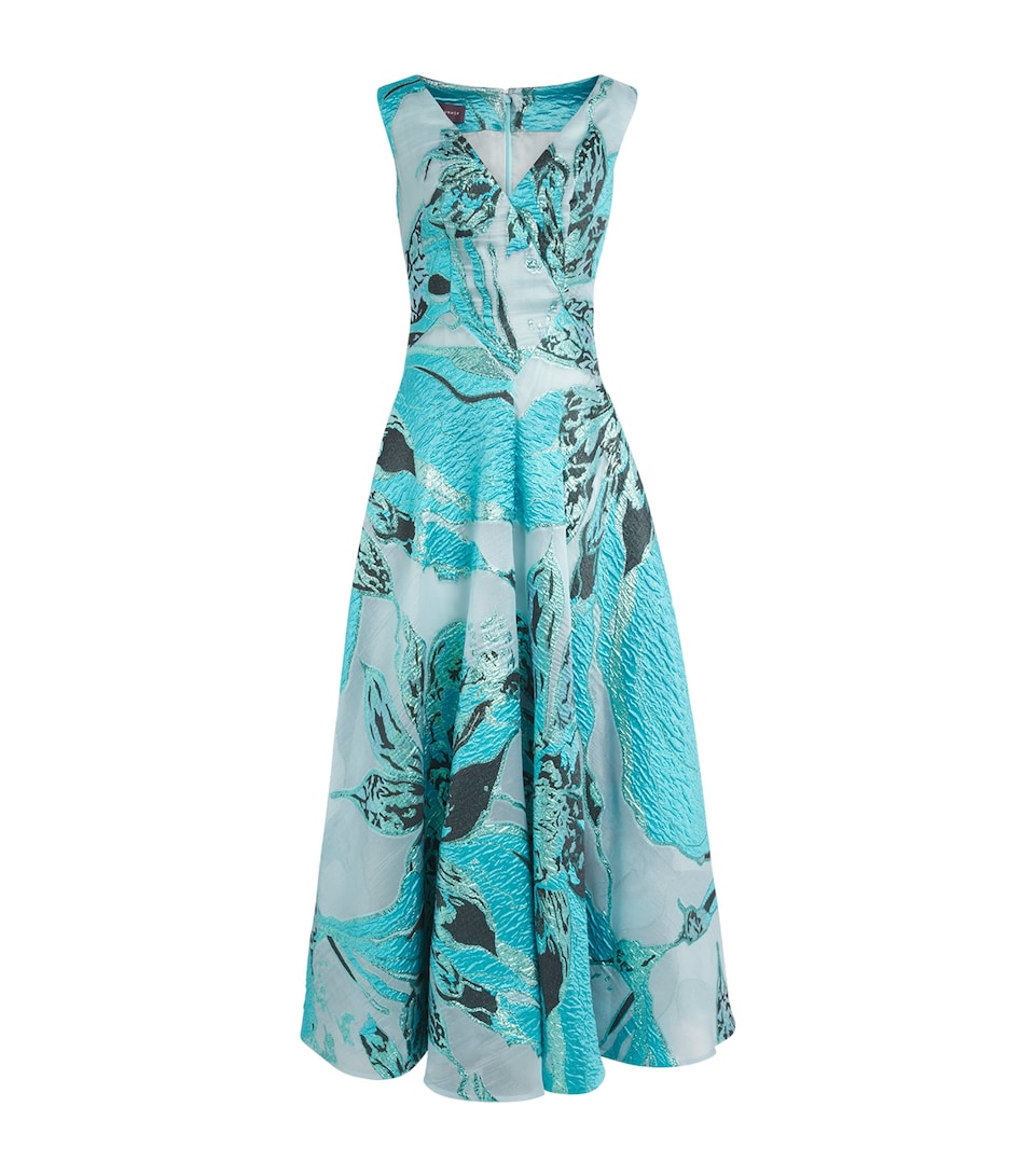 Talbot Runhof Womens Cloque Metallic Gown Seafoam