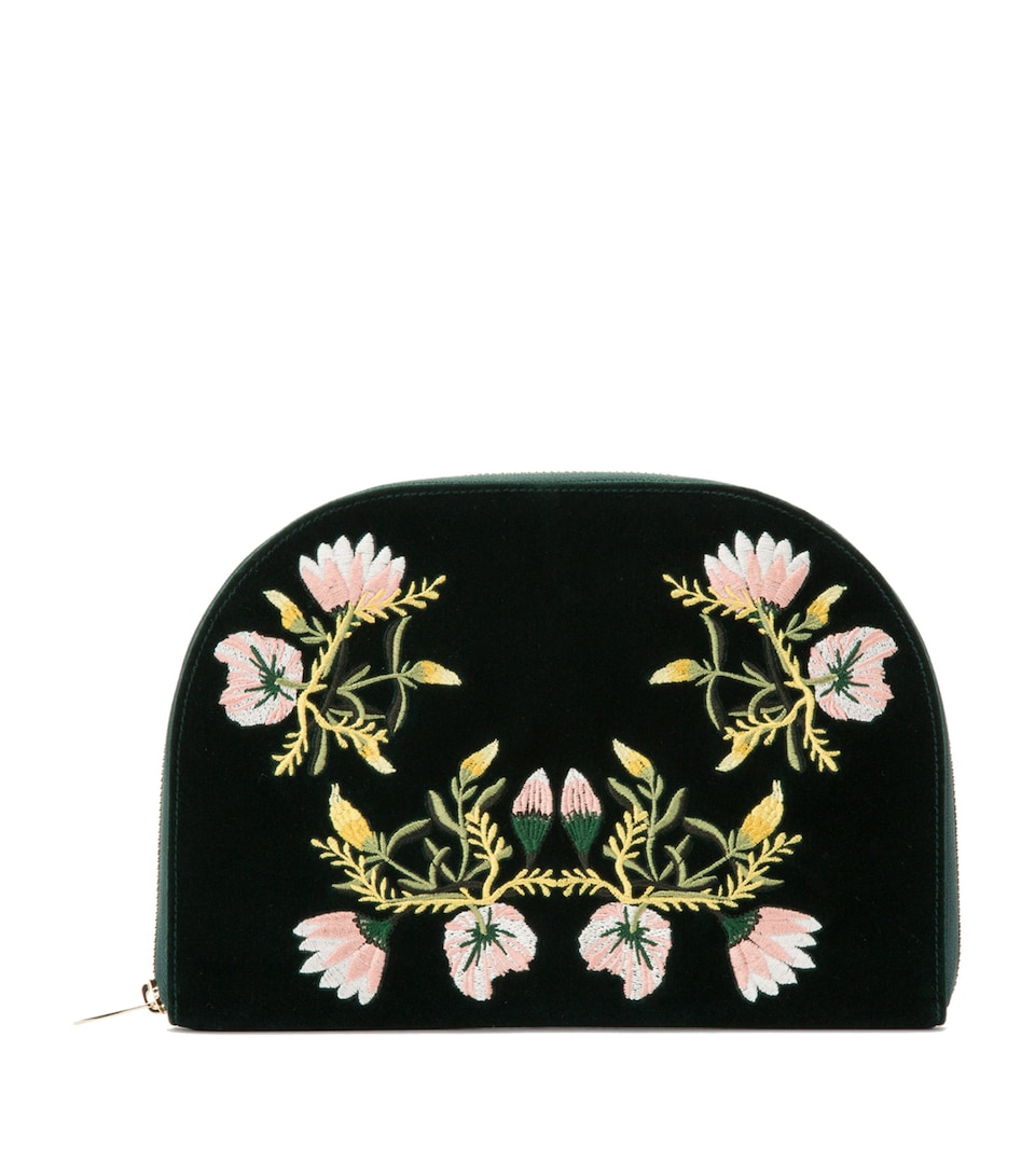 WOLF Embroidered Zoe Zip-Up Jewellery Case Vert