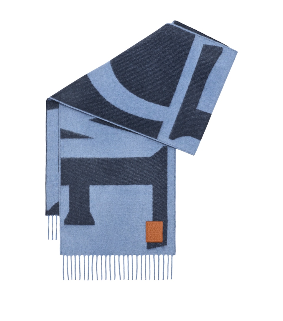 LOEWE Cashmere Logo Jacquard Scarf Blue/dark Blue